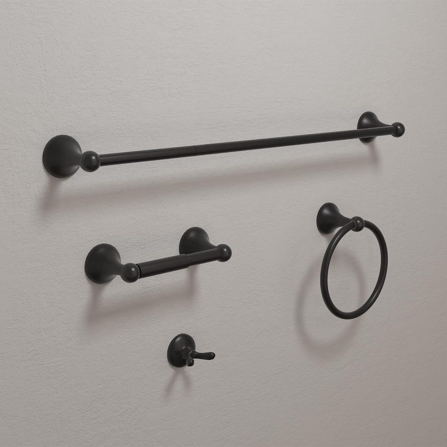 BGL Bathroom Hardware Set Matte Black Adjustable Expandable Towel Bar 4-Piece Bathroom Accessory Set Wall Mounted Robe Hook Toilet Paper Holder Towel Ring Towel Bar