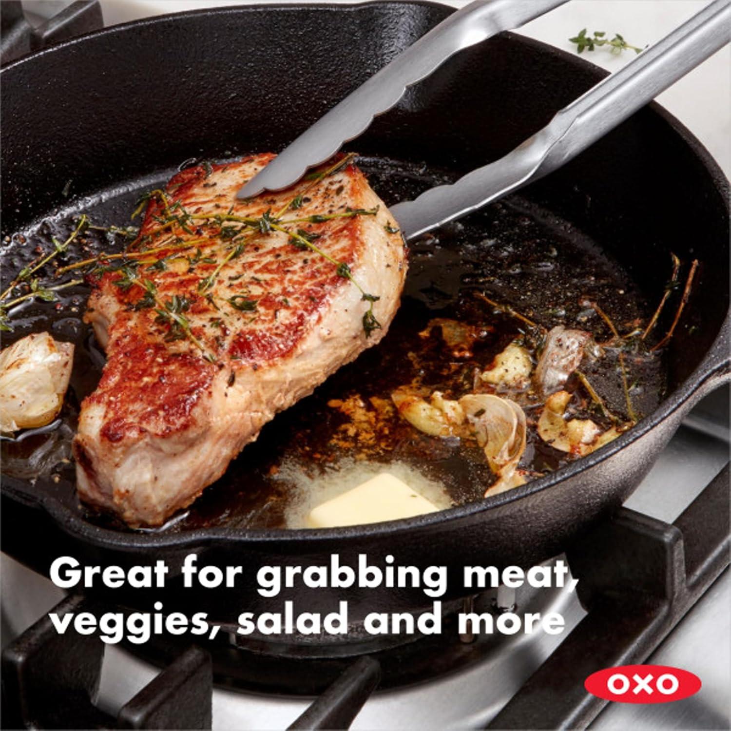 OXO 12 Inch Heavy Duty Brushed Stainless Steel Outdoor Indoor Grilling Tongs