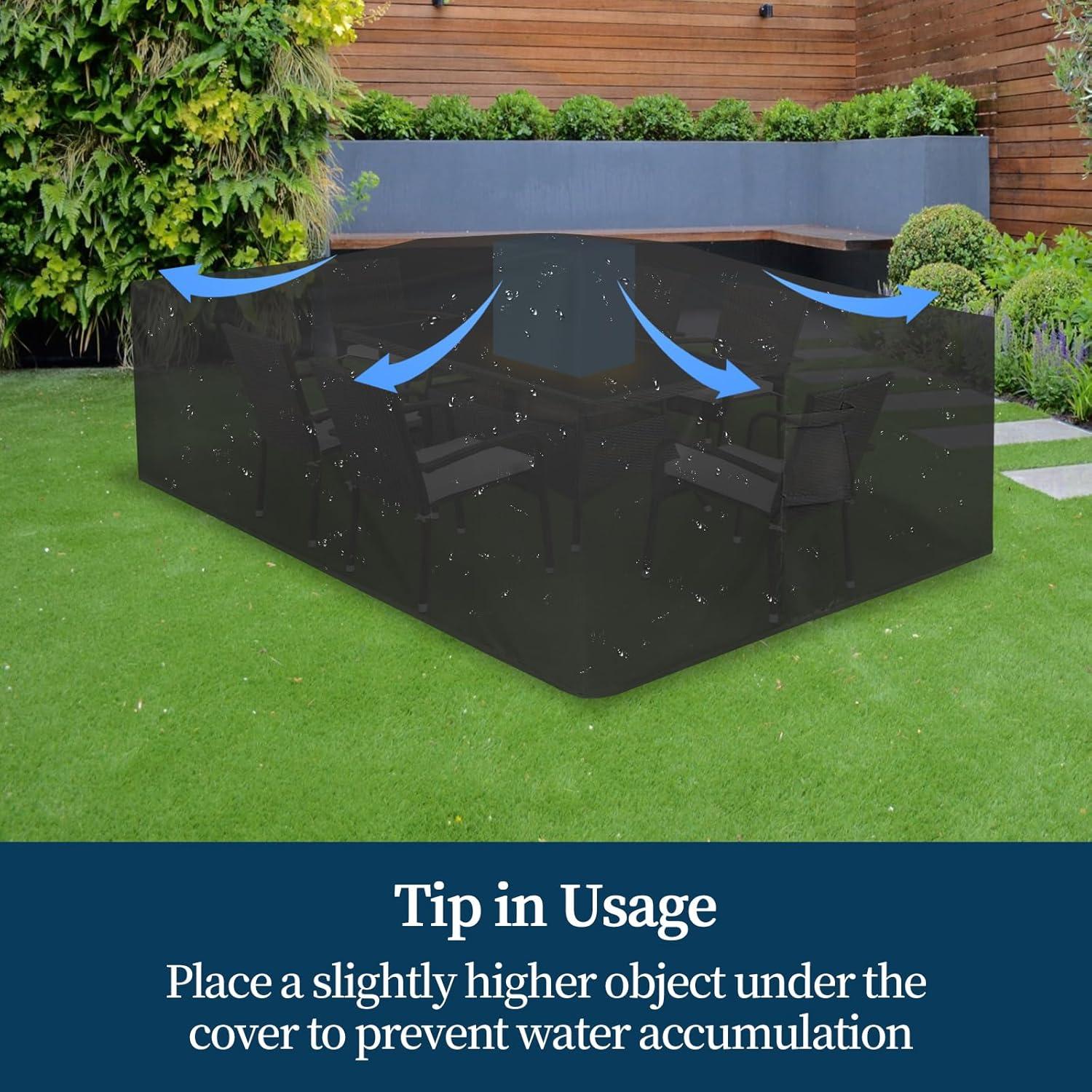 Black Waterproof Rectangular Patio Furniture Cover, 110"L x 84"W x 28"H