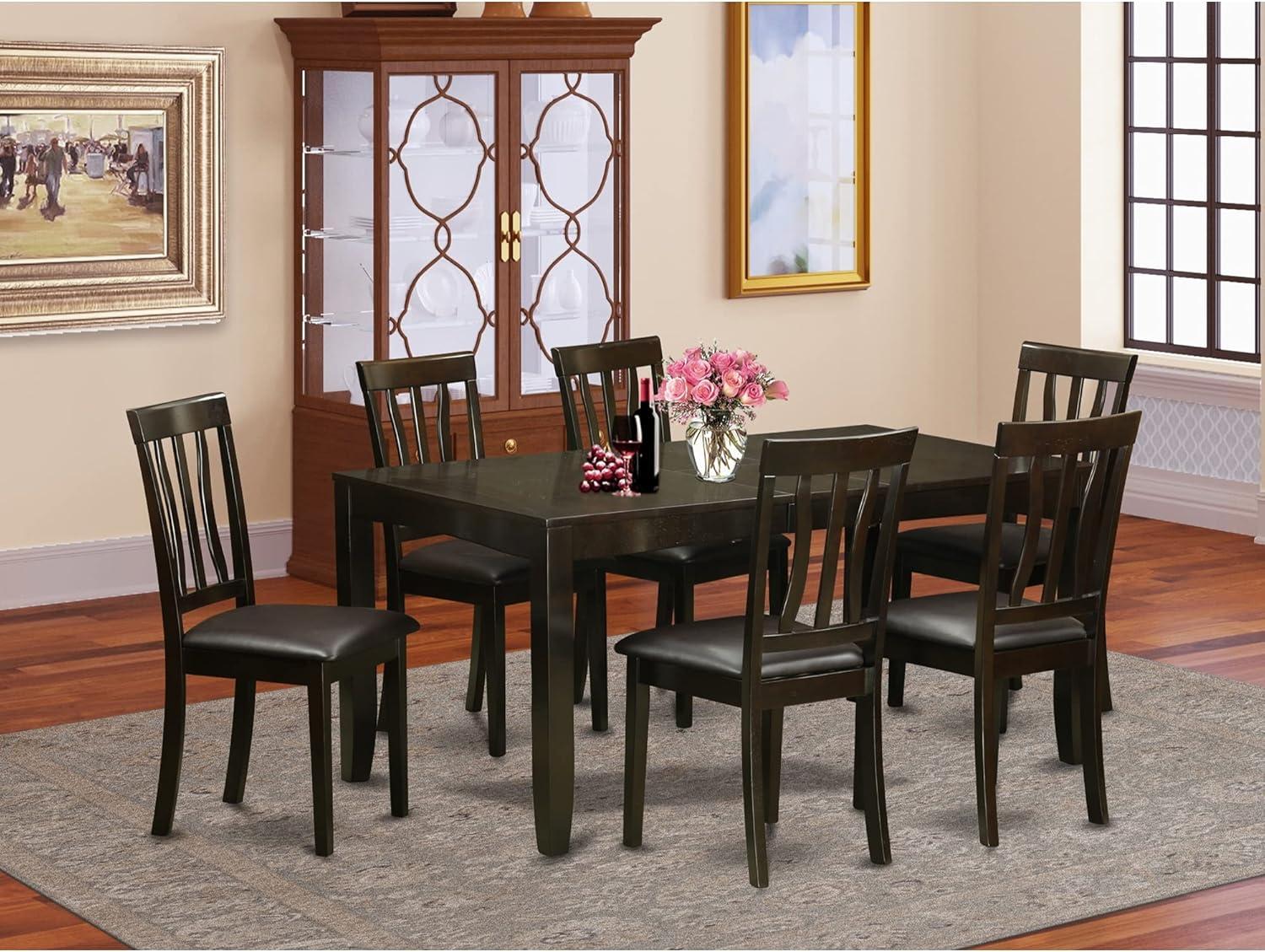 Cappuccino Rectangular 7-Piece Dining Set with Faux Leather Chairs