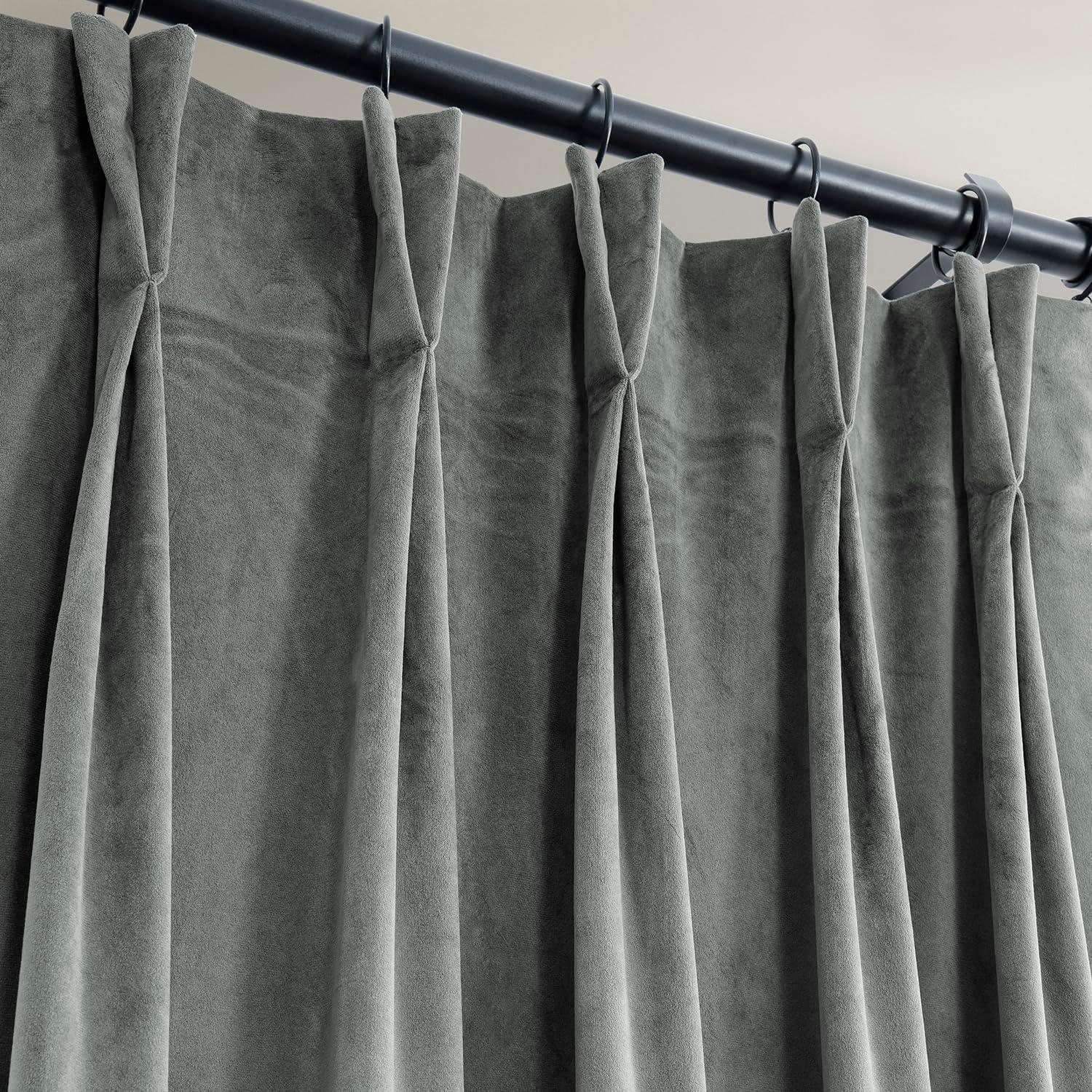 HPD Half Price Drapes Velvet Blackout Curtains/Drapes - 96 Inches Long 1 Panel Blackout Curtain Signature Pleated for Living Room & Bedroom - 25W X 96L, Silver Grey