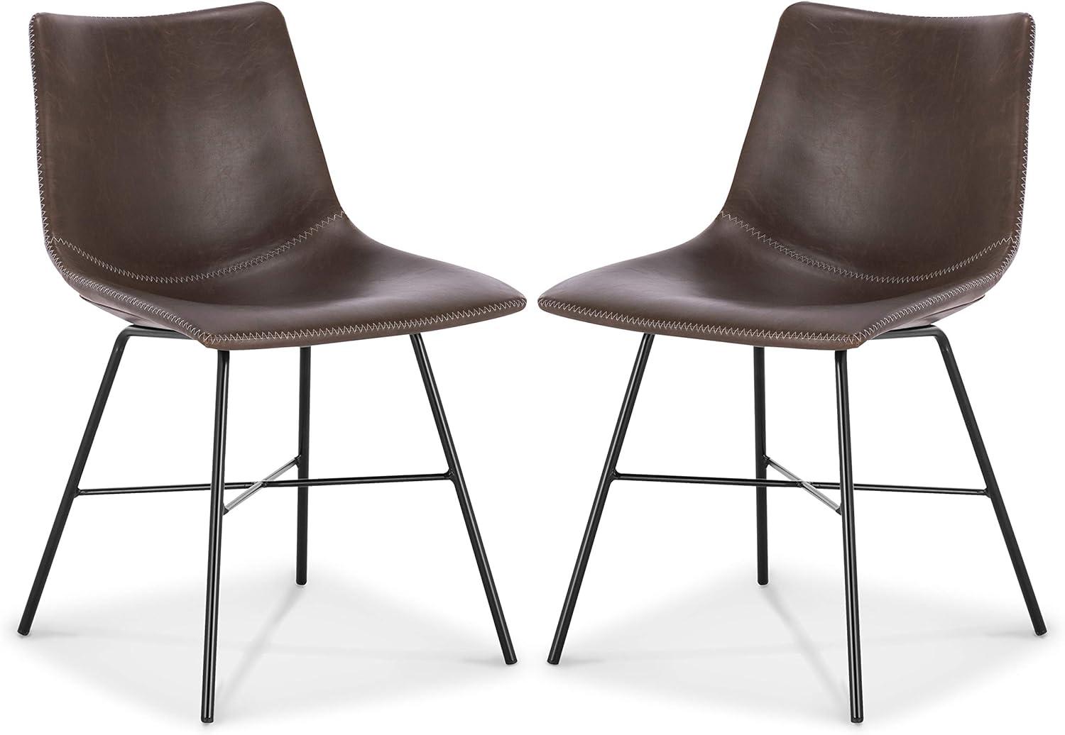 Paxton Brown Faux Leather Upholstered Side Chair with Steel Base, Set of 2