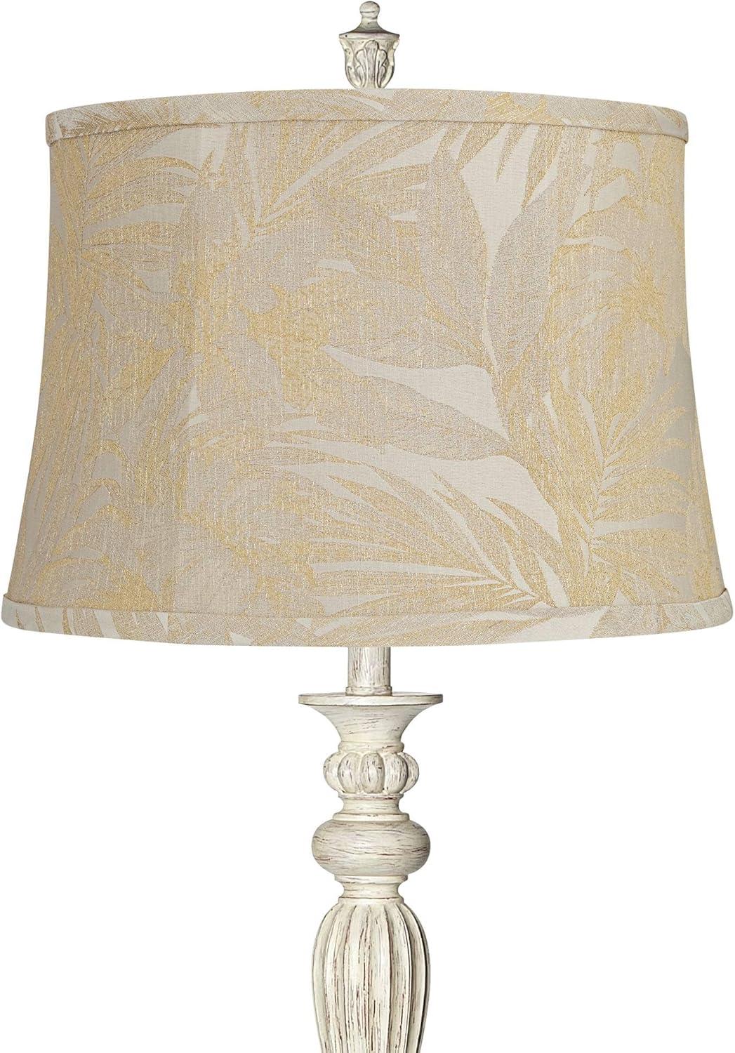 360 Lighting Vintage Chic Floor Lamp 60" Tall Antique White Washed Natural Burlap Fabric Drum Shade for Living Room Reading Bedroom Office