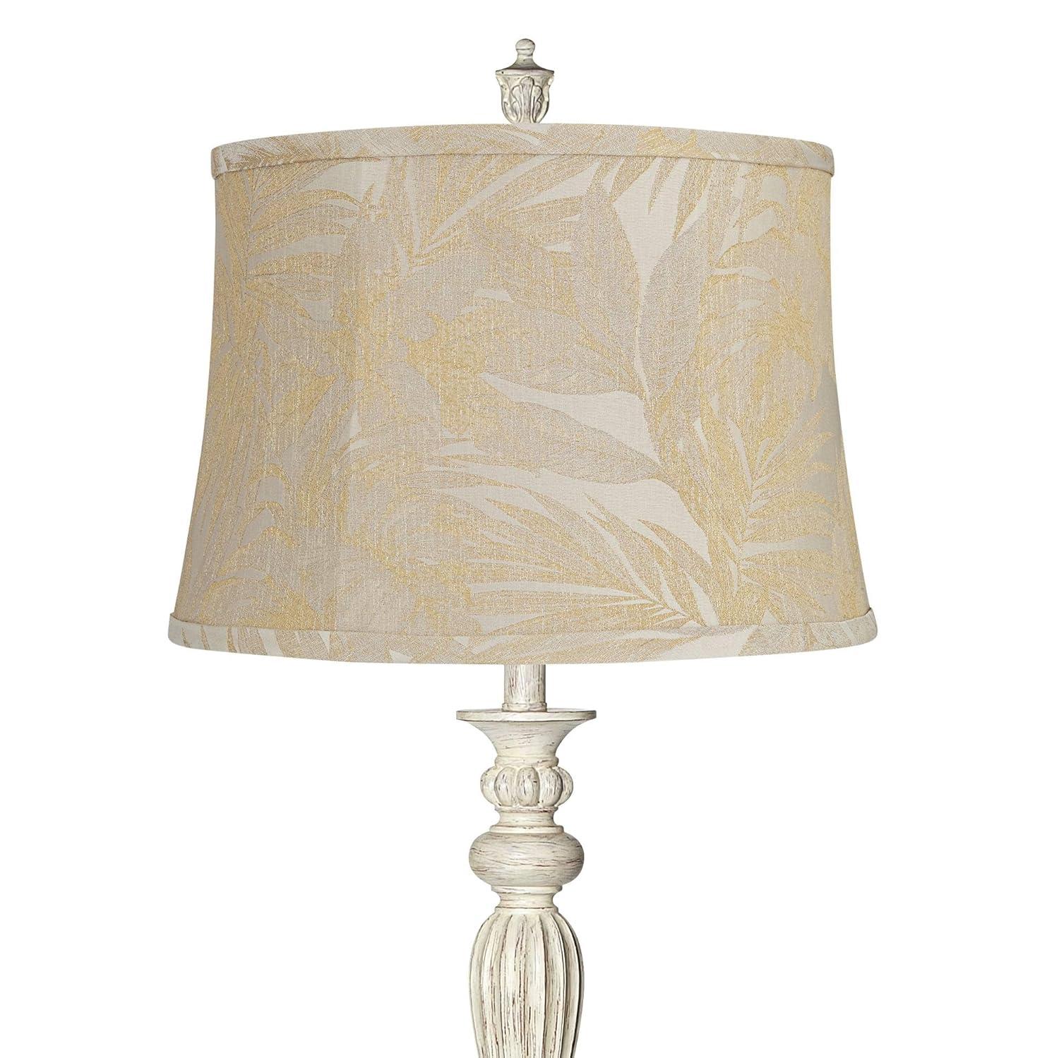 360 Lighting Vintage Chic Floor Lamp 60" Tall Antique White Washed Natural Burlap Fabric Drum Shade for Living Room Reading Bedroom Office