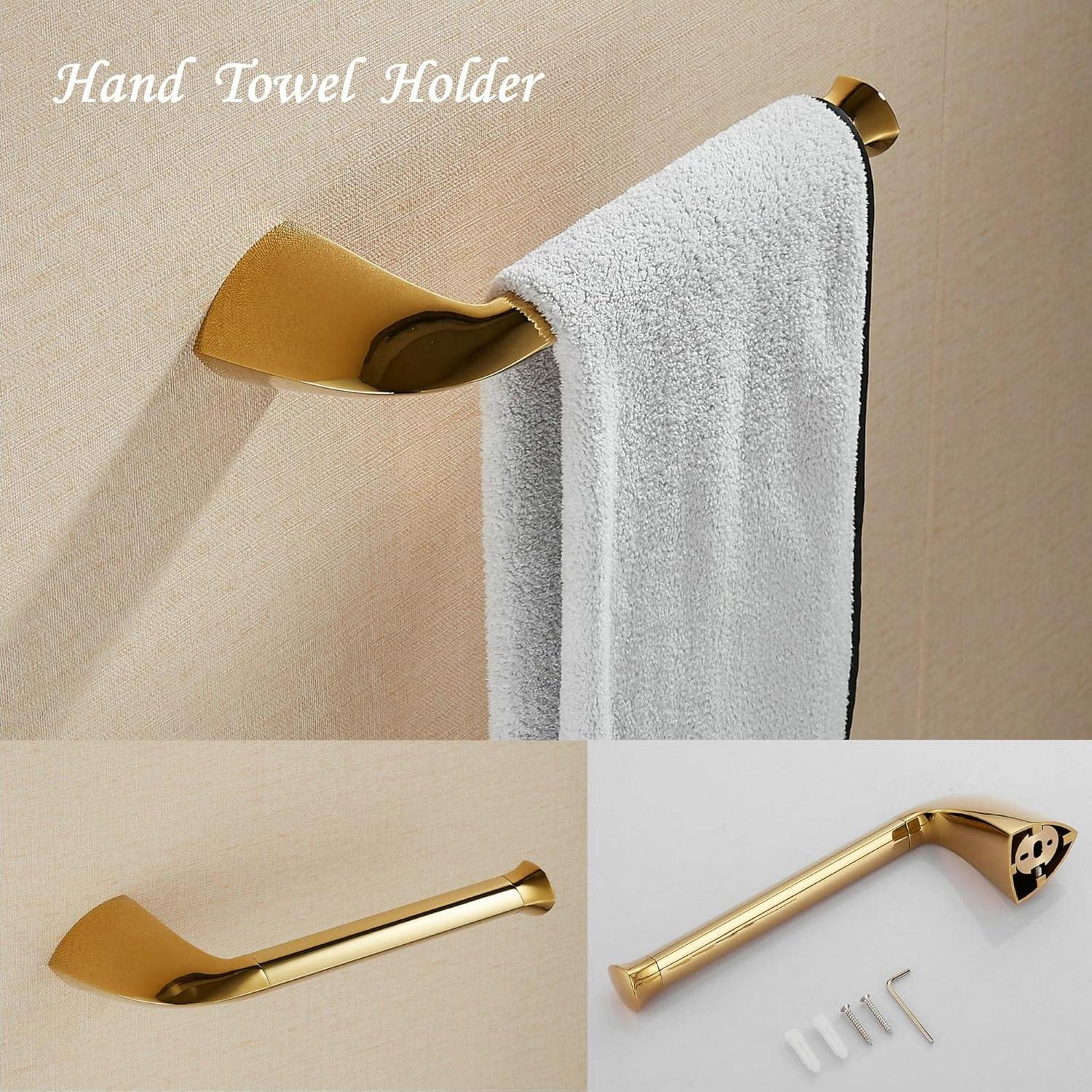Bathroom Accessory Set 4-Piece Includes Towel Rack+Hand Towel Holder+Toilet Paper Holder+ Hook,Polished Gold Bath Accessories Hardware,Solid Brass/Wall Mounted