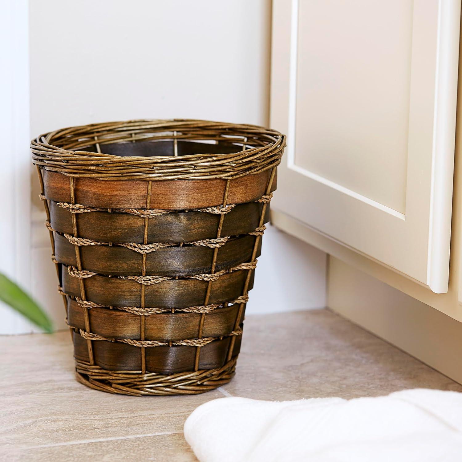 Household Essentials Woven Willow Waste Basket with Plastic Liner, Brown