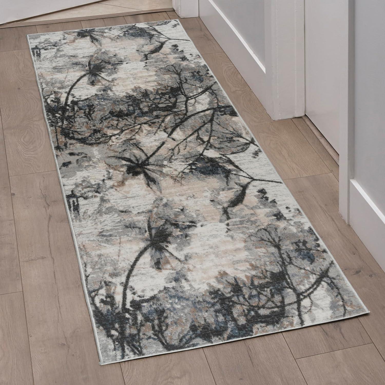 Gertmenian Gertmenian Quattro Scalia Gray/Ivory/Black Modern Abstract High-Low Area Rug