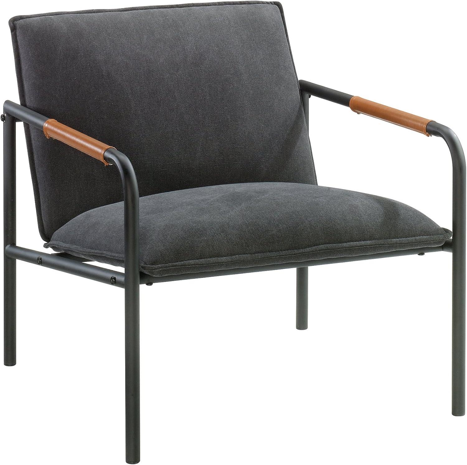Charcoal Gray Faux Leather Boulevard Lounge Chair with Metal Frame