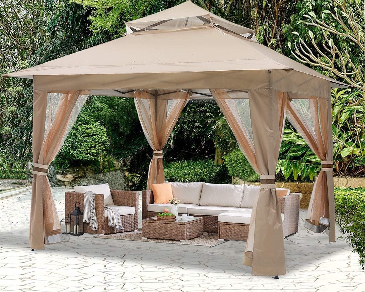 Khaki 13x13 Pop-Up Gazebo with Mosquito Netting