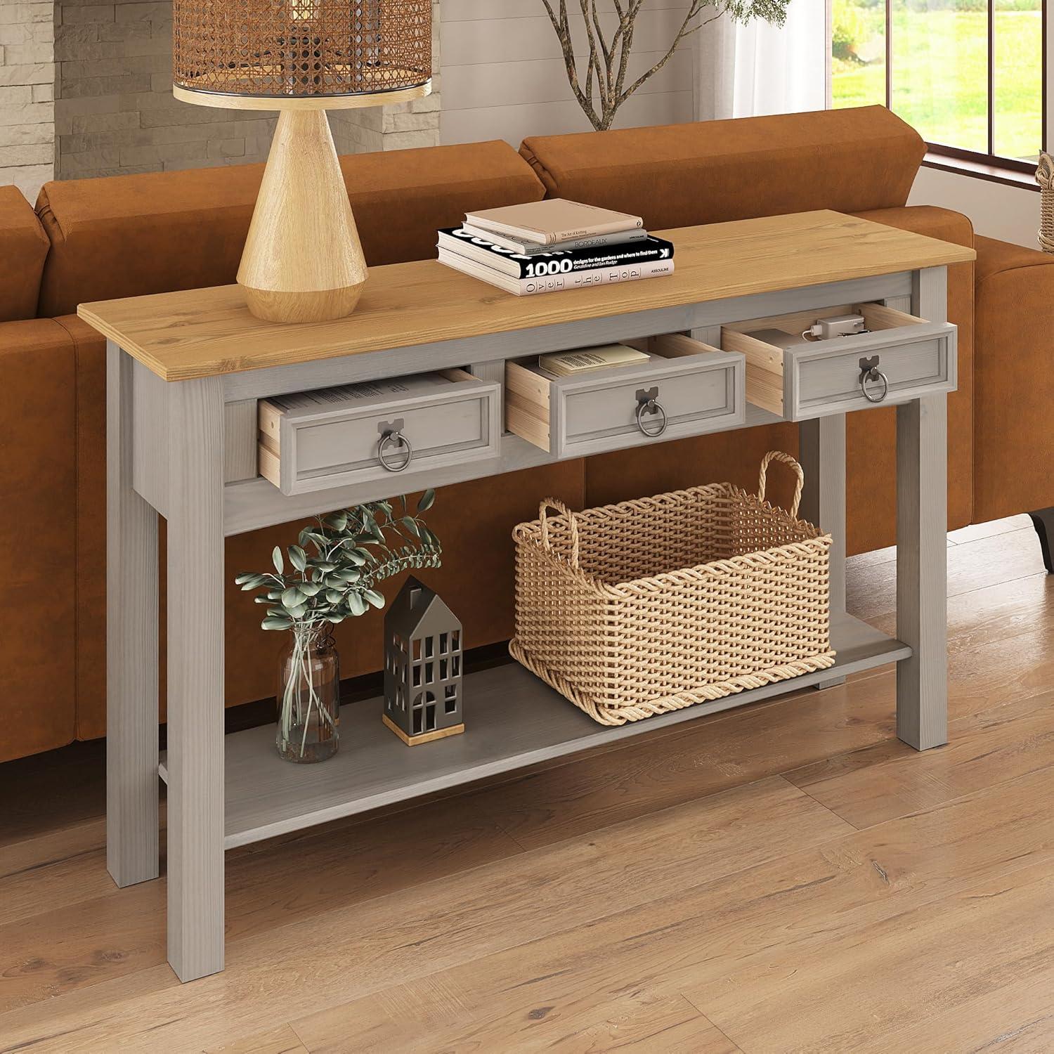 Bridge Brazil Wood Hall Table Console 3 Drawers Corona | Furniture Dash - N/A Gray wash, tops in antique brown color stain. Stained