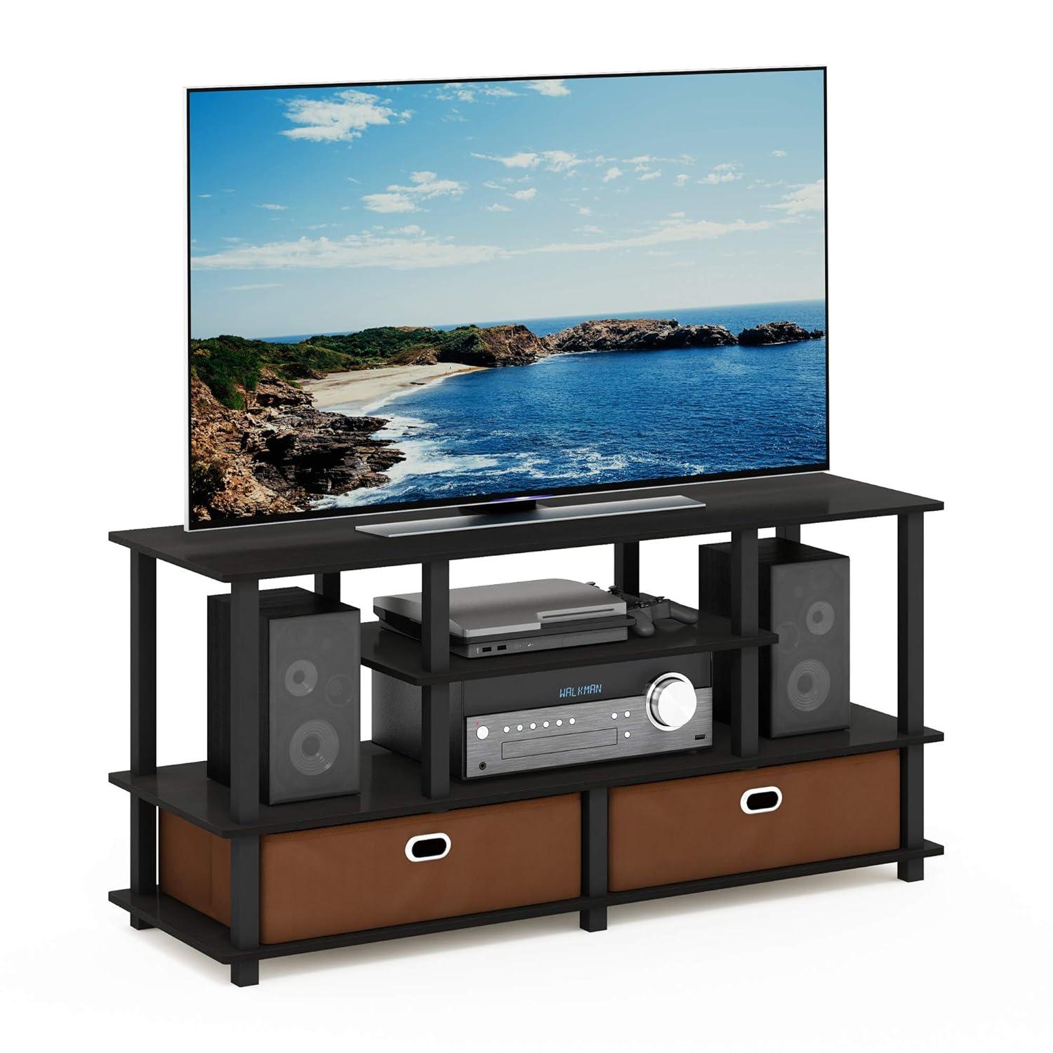 Furinno 4-Tier Large TV Stand for TVs up to 55" TV Console Table w/Open Bookcase Shelves & 2 Storage Drawers