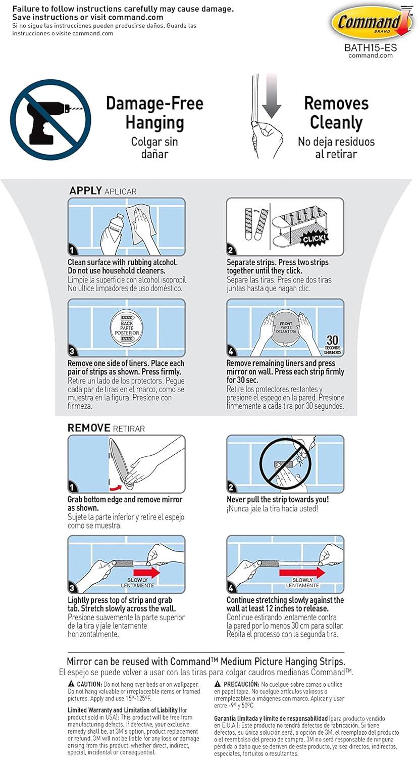 Command Fog Resistant Mirror, Clear, 1 Mirror, 2 Water Resistant Strips