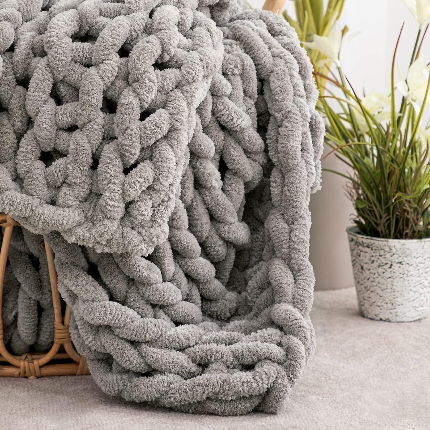 Gray Chunky Knit Chenille Throw Blanket 50'' x 60''