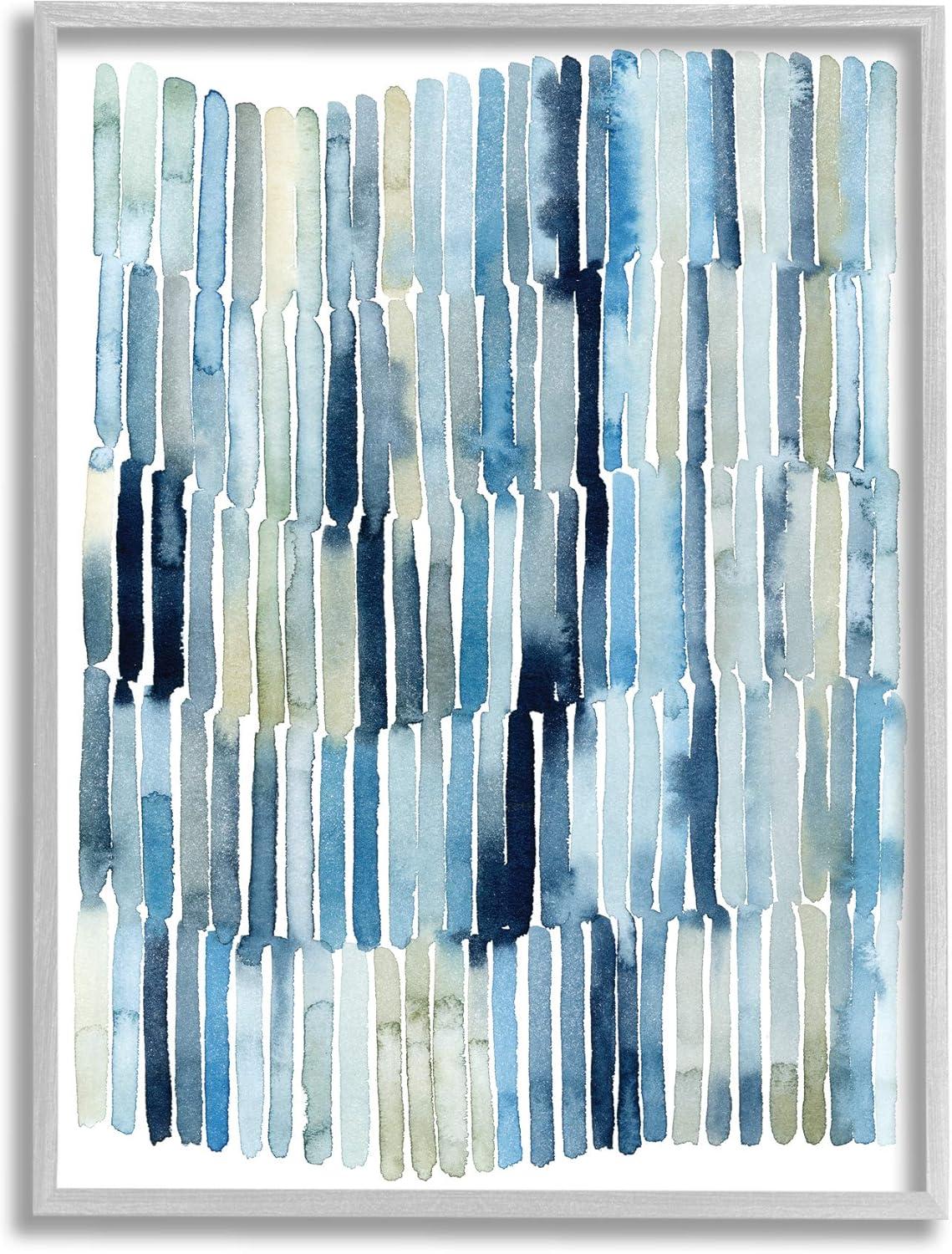 Stupell Industries Nautical Inspired Abstraction Blue Beige Blocked Lines Abstract Painting Gray Framed Art Print Wall Art, 11 x 14