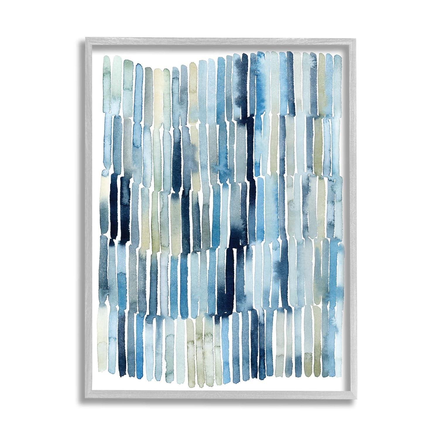Stupell Industries Nautical Inspired Abstraction Blue Beige Blocked Lines Abstract Painting Gray Framed Art Print Wall Art, 11 x 14