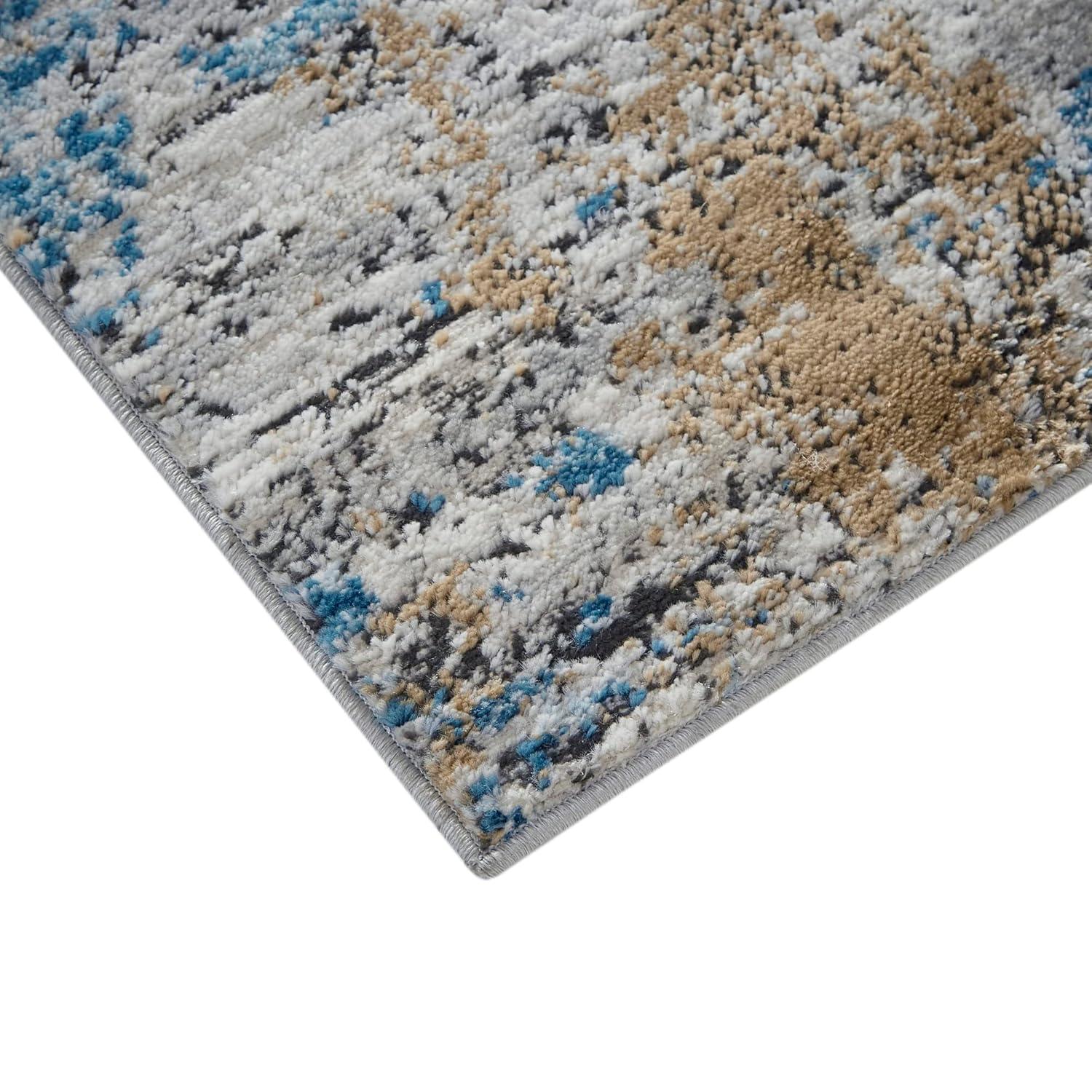 Blue Abstract 5' x 7' Stain-Resistant Synthetic Area Rug