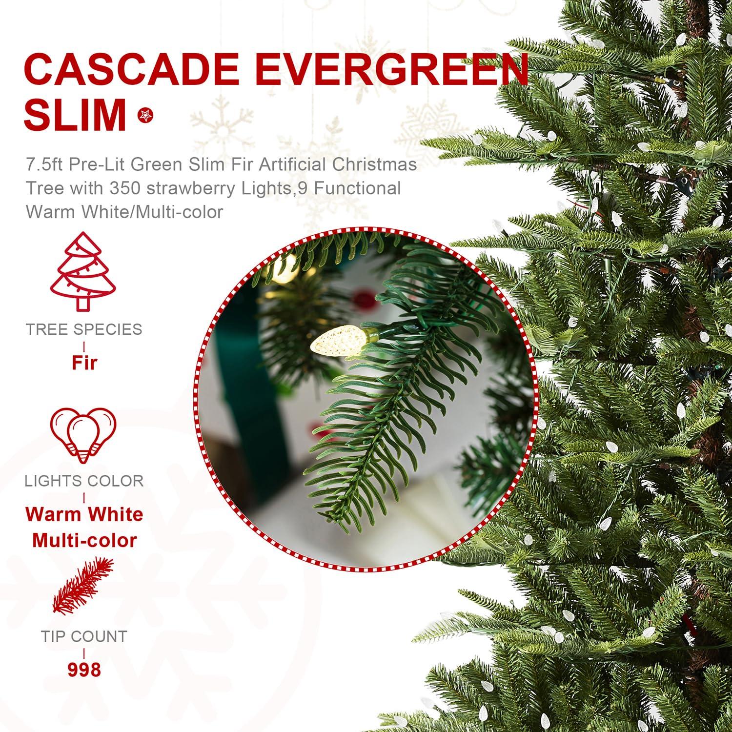 Glitz Design Glitzhome 9ft Pre-Lit Snow Flocked Fir Artificial Christmas Tree with 650 Warm White