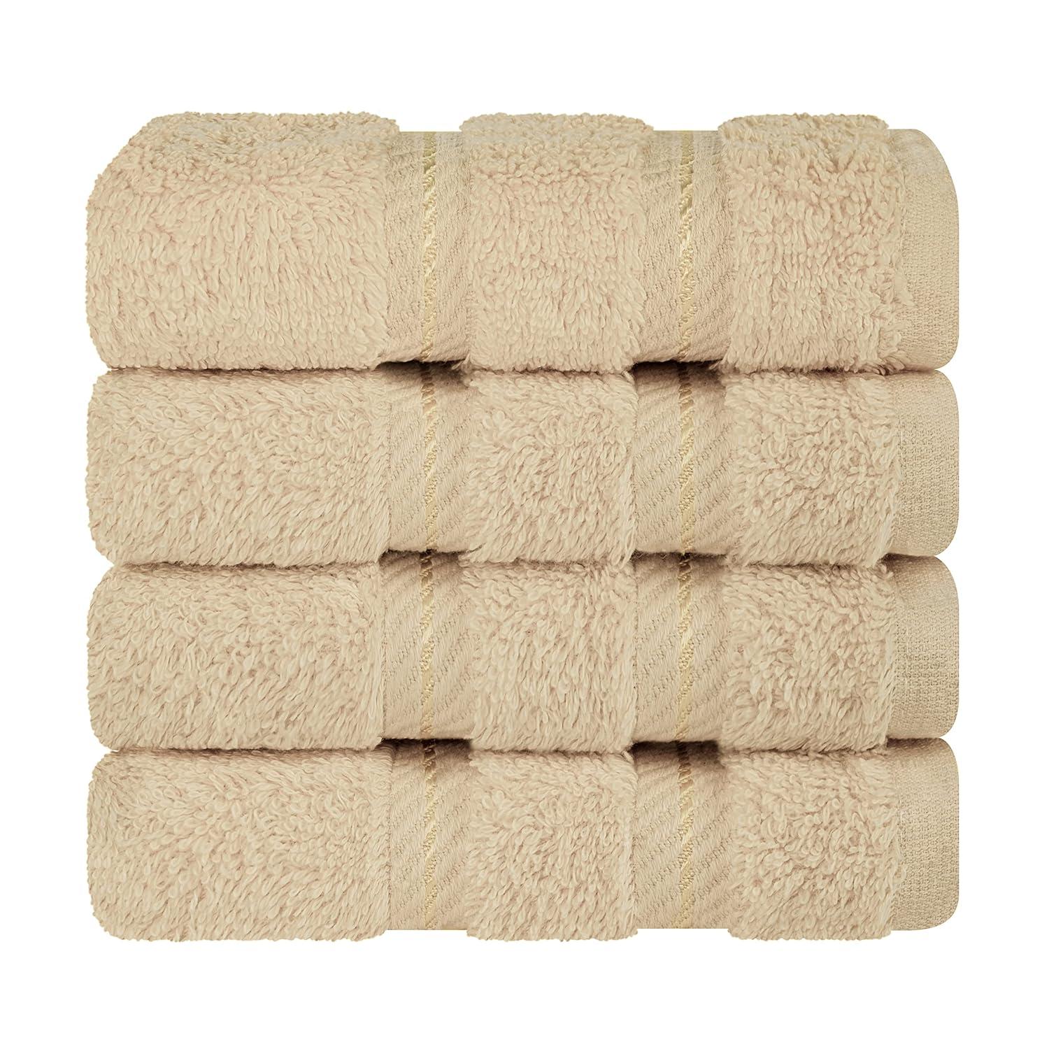 American Soft Linen 4 Pack Washcloth Set, 100% Cotton Washcloth Hand Face Towels for Bathroom and Kitchen, Sand Taupe