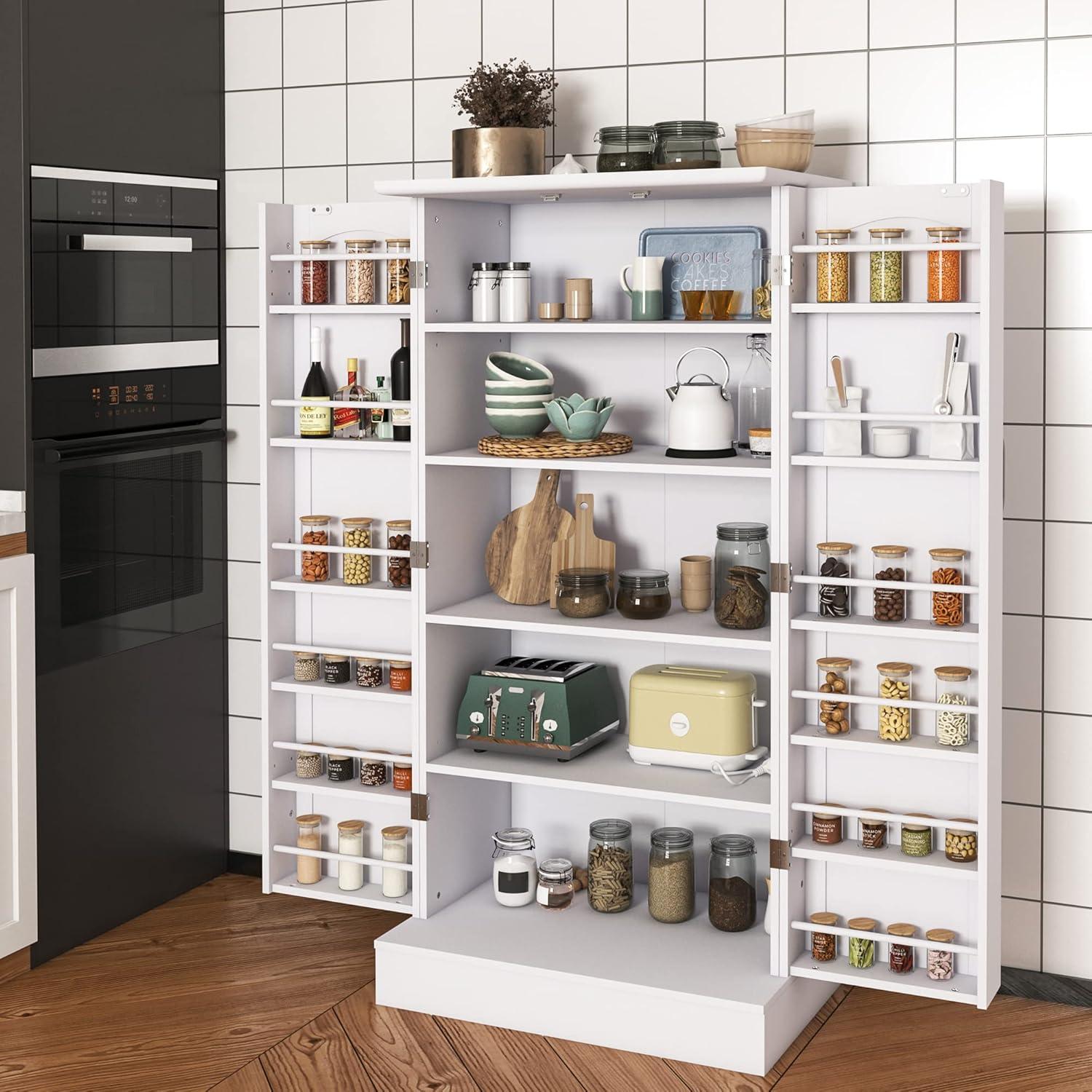 47” Pantry Storage Cabinet, Freestanding Kitchen Pantry Cabinet with Drawer and Adjustable Shelves, White Kitchen Pantry Storage Cabinet, Buffet Cupboards Sideboard for Home Office Use