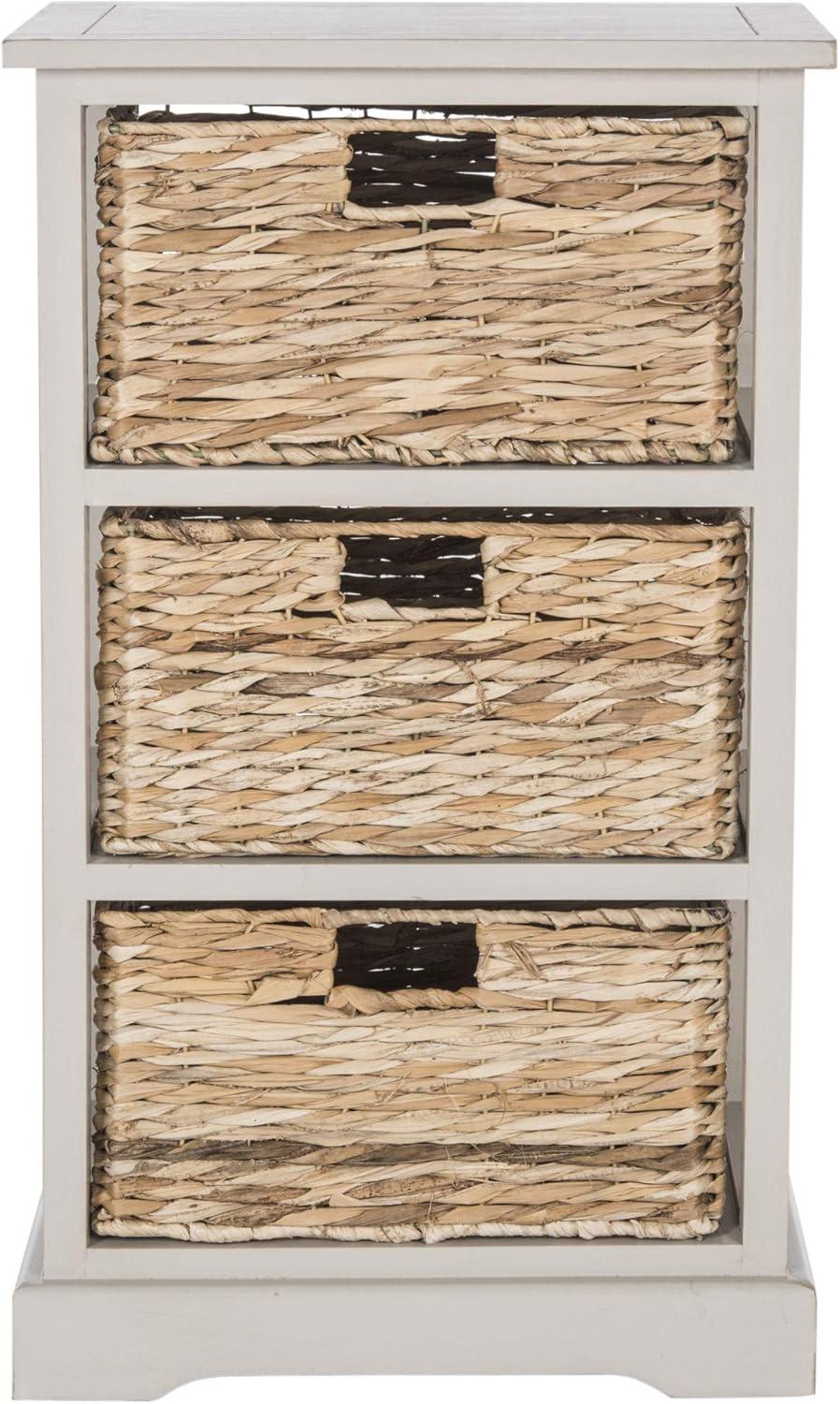 Halle 3 Wicker Basket Storage Side Table - Vintage Grey - Safavieh.