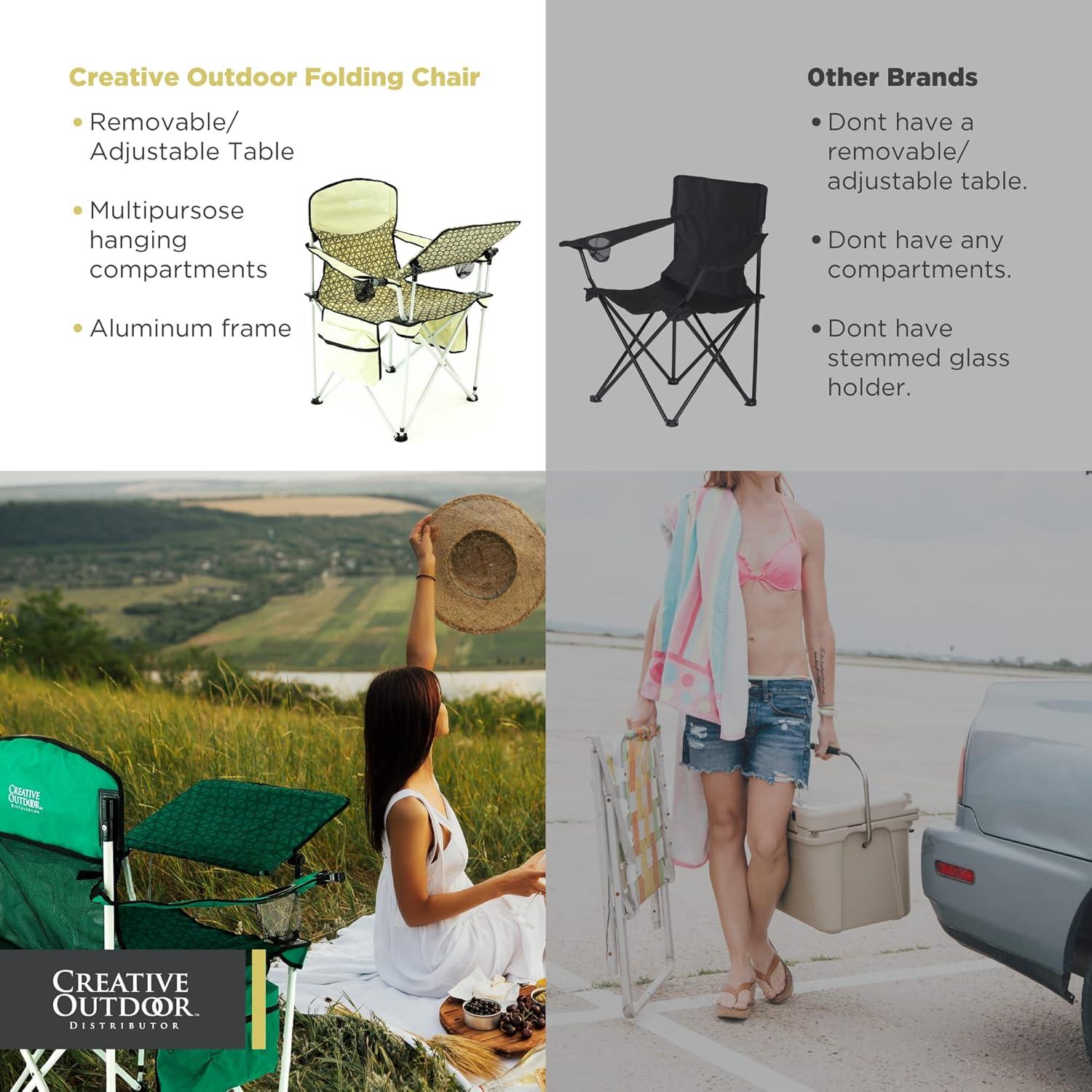 Beige and Brown Folding Camping Chair with Adjustable Table