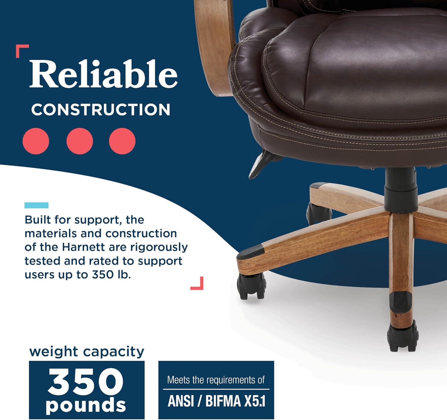 La-Z-Boy La-Z-Boy Harnett Big and Tall Executive Office Chair, Ergonomic High-Back Chair with Solid Wood Arms, ComfortCore with Memory Foam Cushions, Bonded Leather