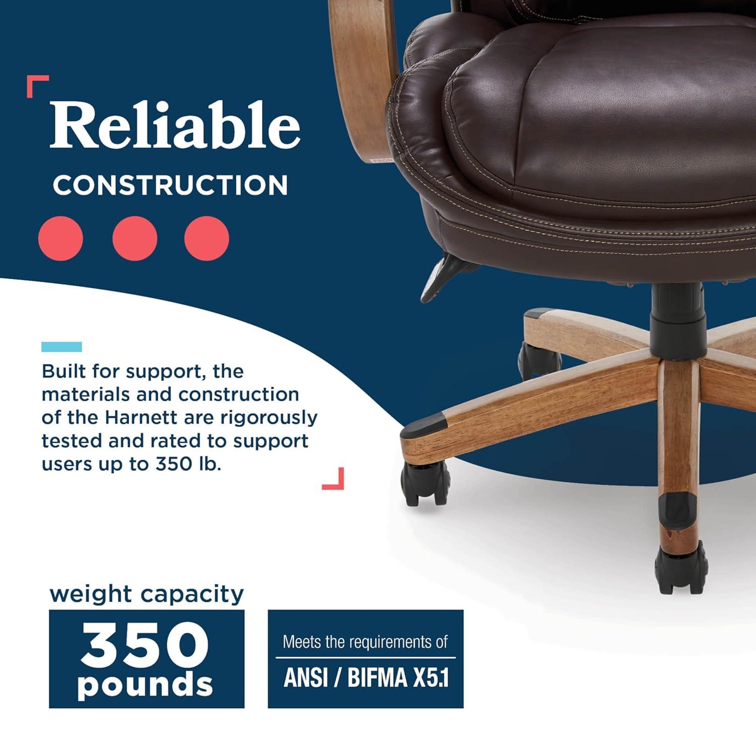 La-Z-Boy La-Z-Boy Harnett Big and Tall Executive Office Chair, Ergonomic High-Back Chair with Solid Wood Arms, ComfortCore with Memory Foam Cushions, Bonded Leather