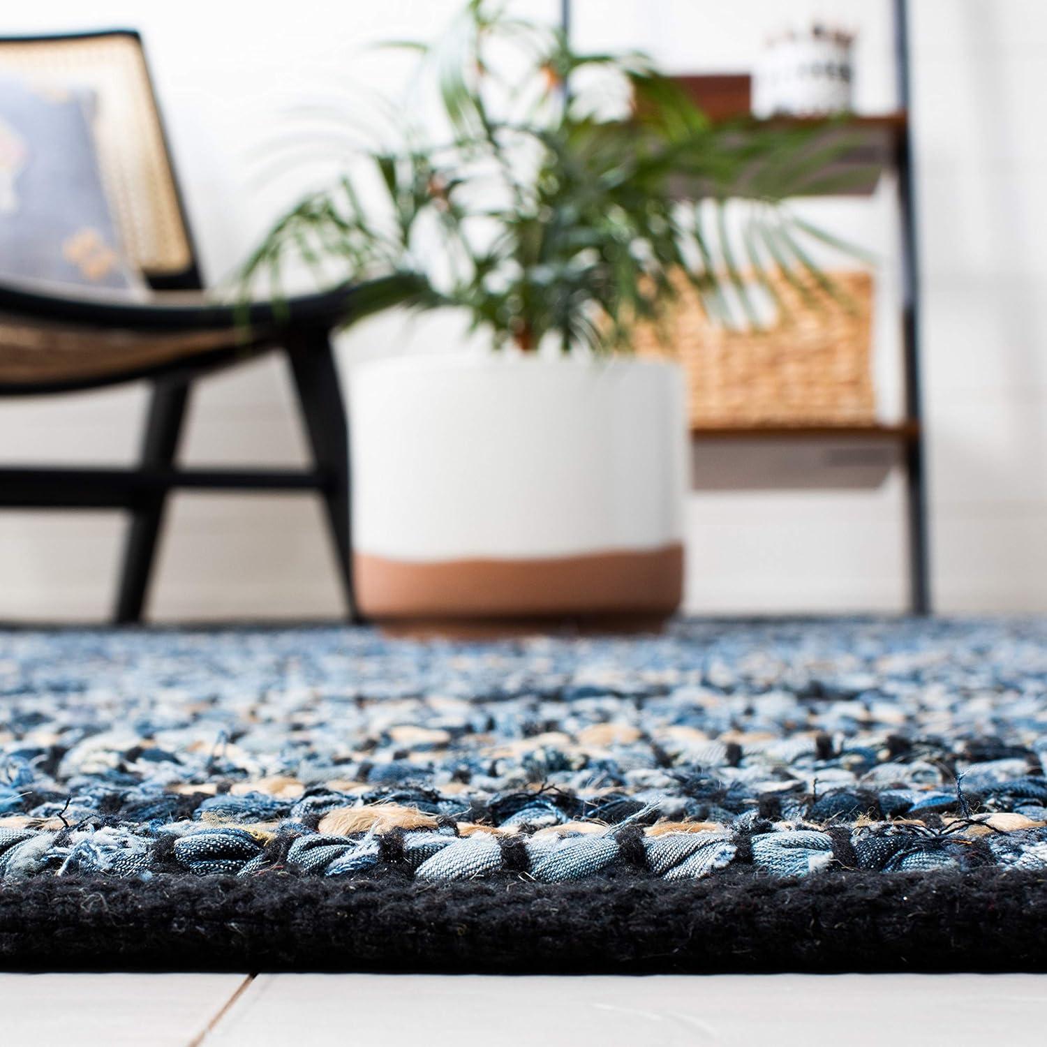 Blue and Natural Cotton Flat Woven Reversible Rug, 4' x 6'