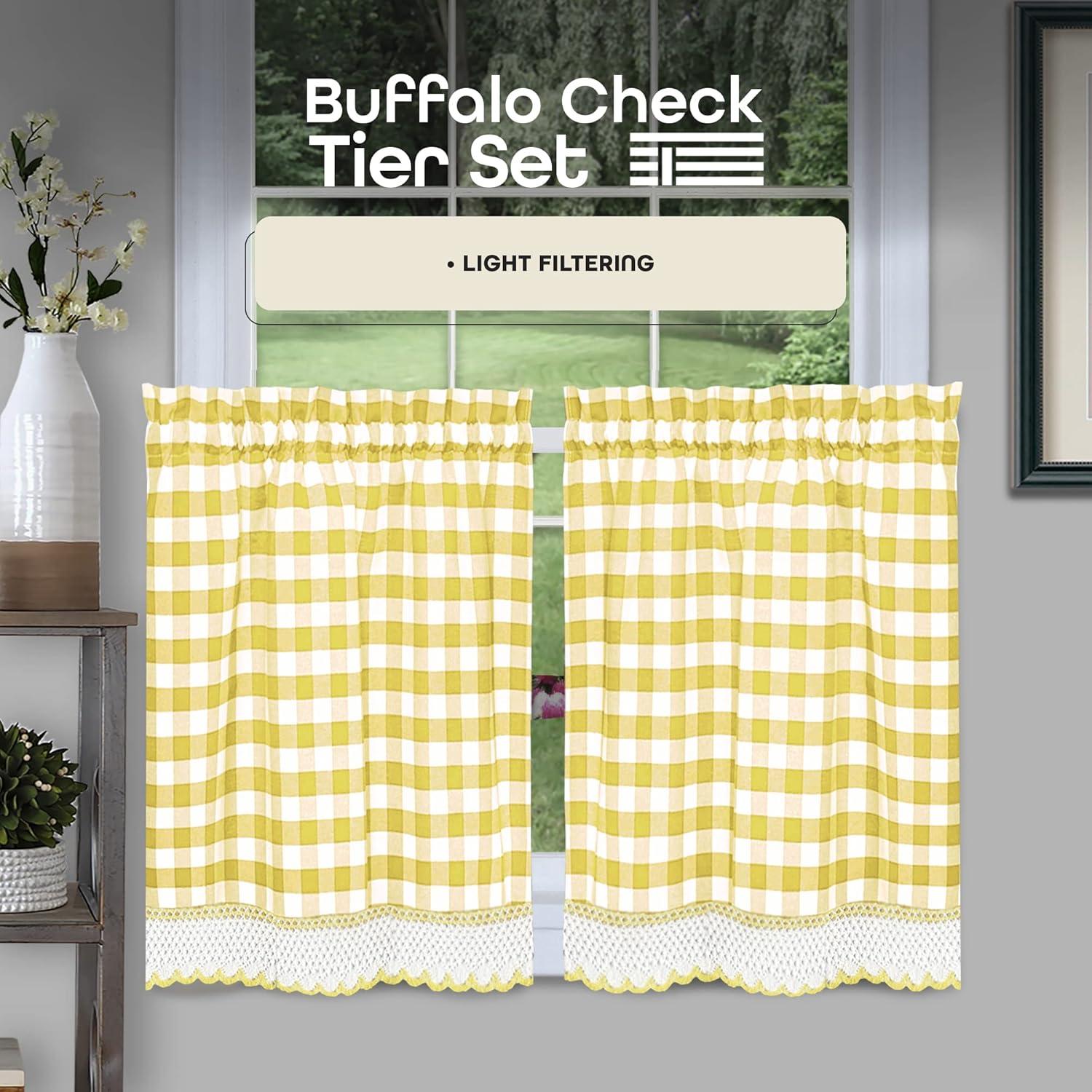 Achim Buffalo Check Kitchen Curtains, Set of 2 Tiers, 58 x 24, Yellow