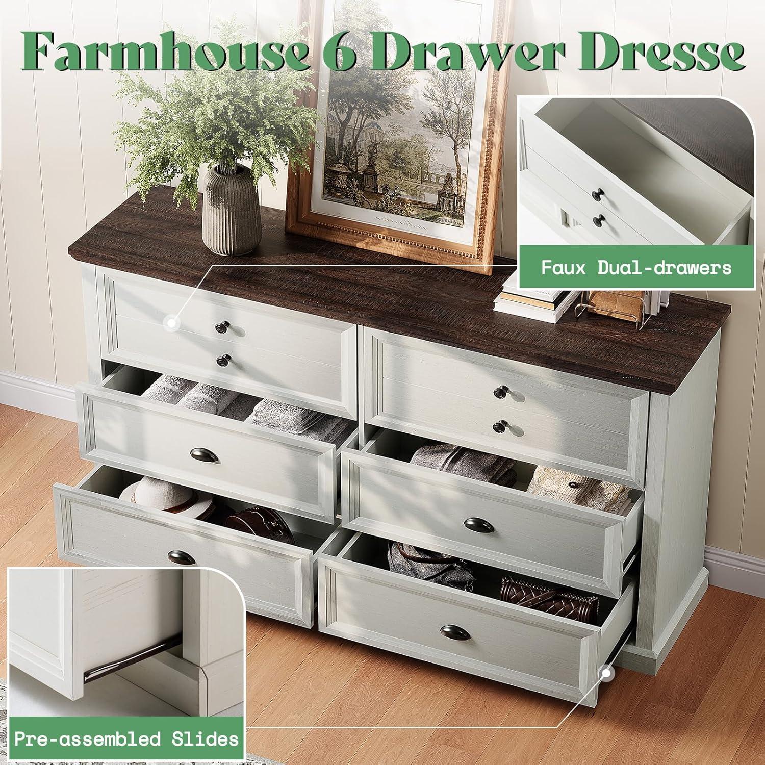 Winston Porter 58" Farmhouse 6 Drawer Dresser