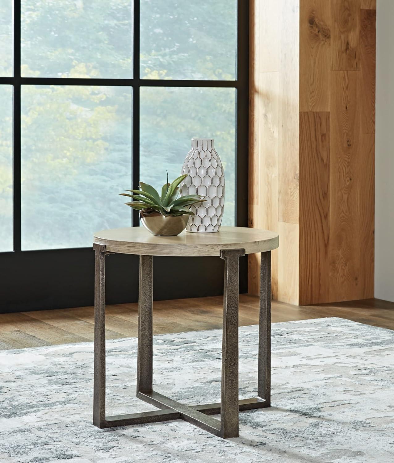 Dalenville End Table Black/Gray/Brown/Beige - Signature Design by Ashley: Contemporary Round Accent Table, Aluminum Frame