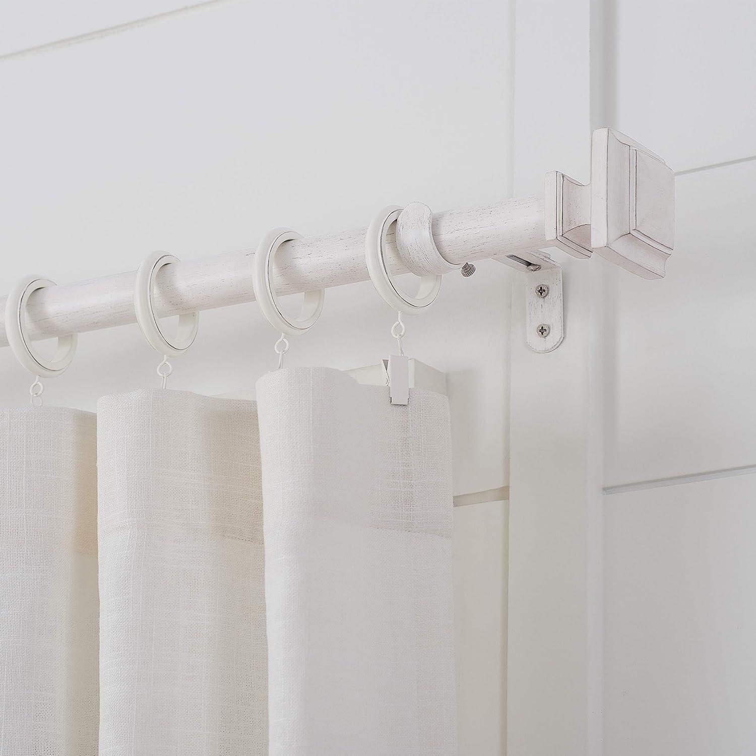 Mode Farmhouse Collection 1 1/8 in Diameter Curtain Rod Set with Cottage Square Finials and Steel Wall Mounted Adjustable Rod