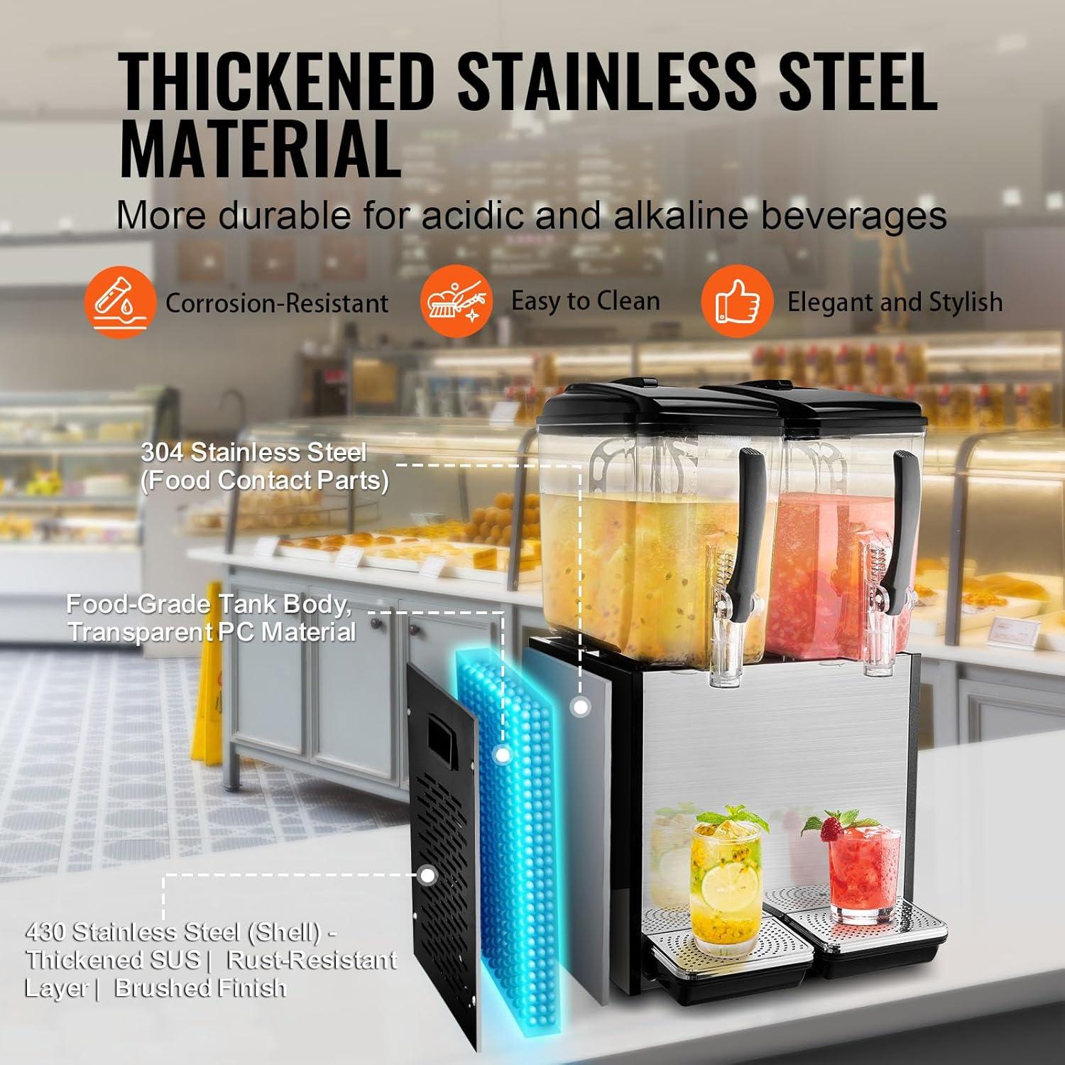 VEVOR Commercial Beverage Dispenser 12L x 2 Tanks Cold Juice Ice Drink Dispenser