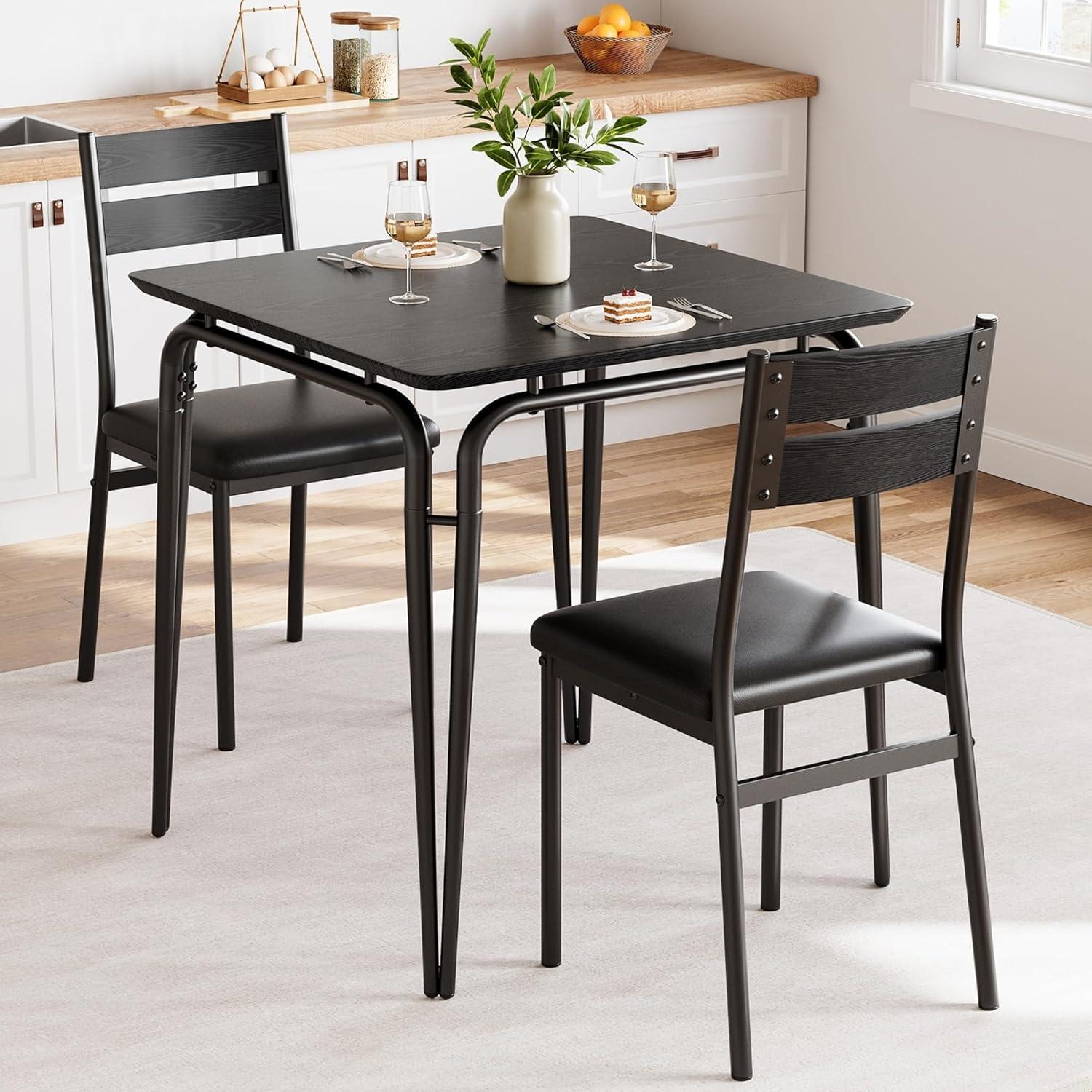 Small Kitchen Table for 2,Table and Chairs Set of 2, Dinette Set for 2, Square Dinner Table Set, 3 Piece Kitchen & Dining Room Sets for Small Space, Apartment, Home Office