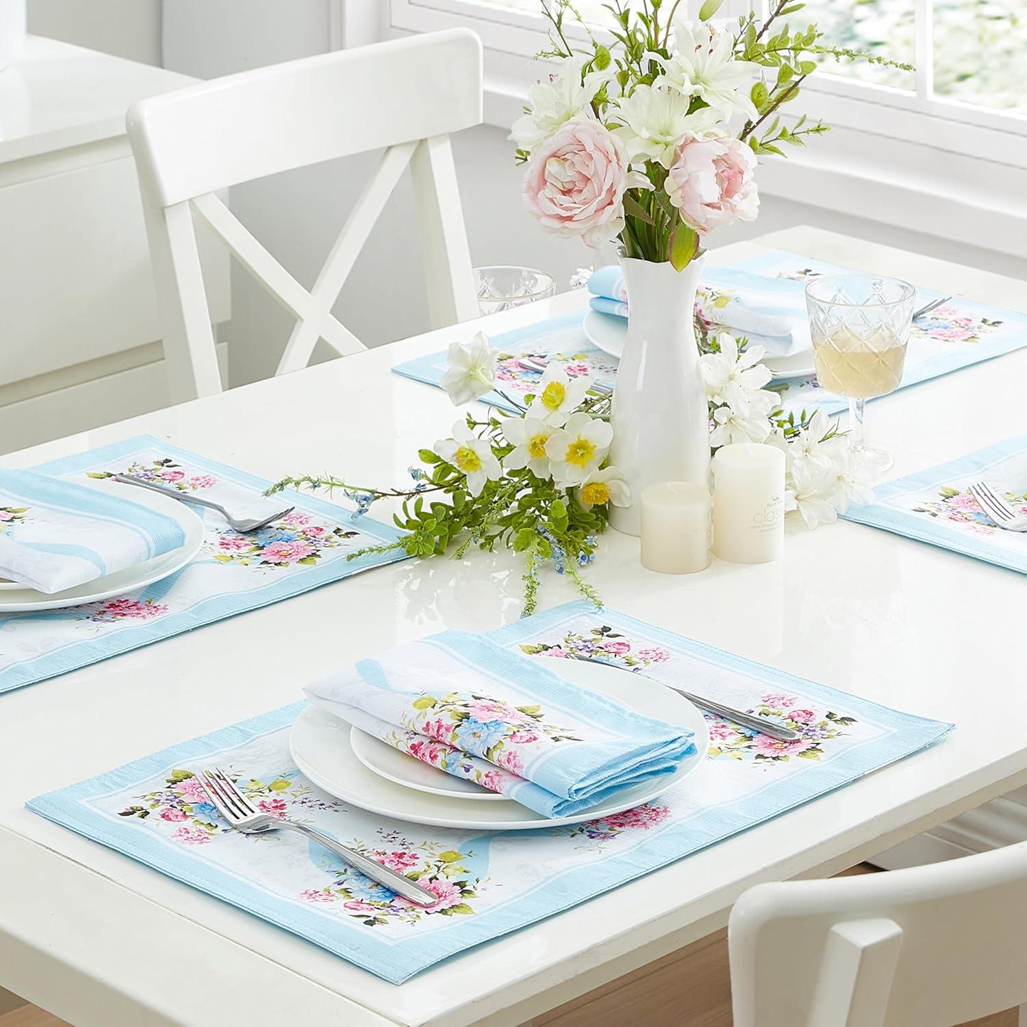 Rose Cottage Engineered Napkins, Set of 8 - Multicolor - 17x17 - Elrene Home Fashions