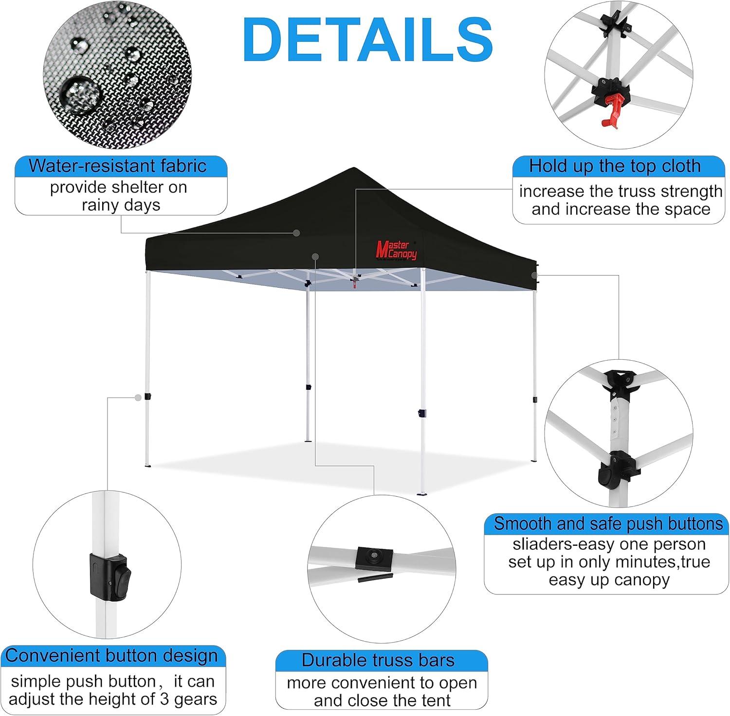 MASTERCANOPY Pop Up Canopy Tent Commercial Grade 10x10 Instant Shelter (Black)