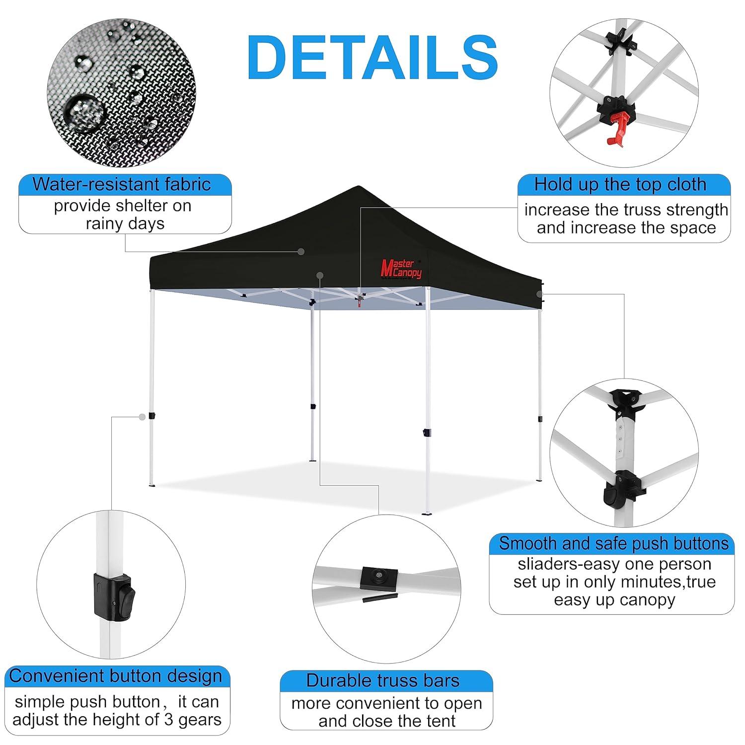 MASTERCANOPY Pop Up Canopy Tent Commercial Grade 10x10 Instant Shelter (Black)