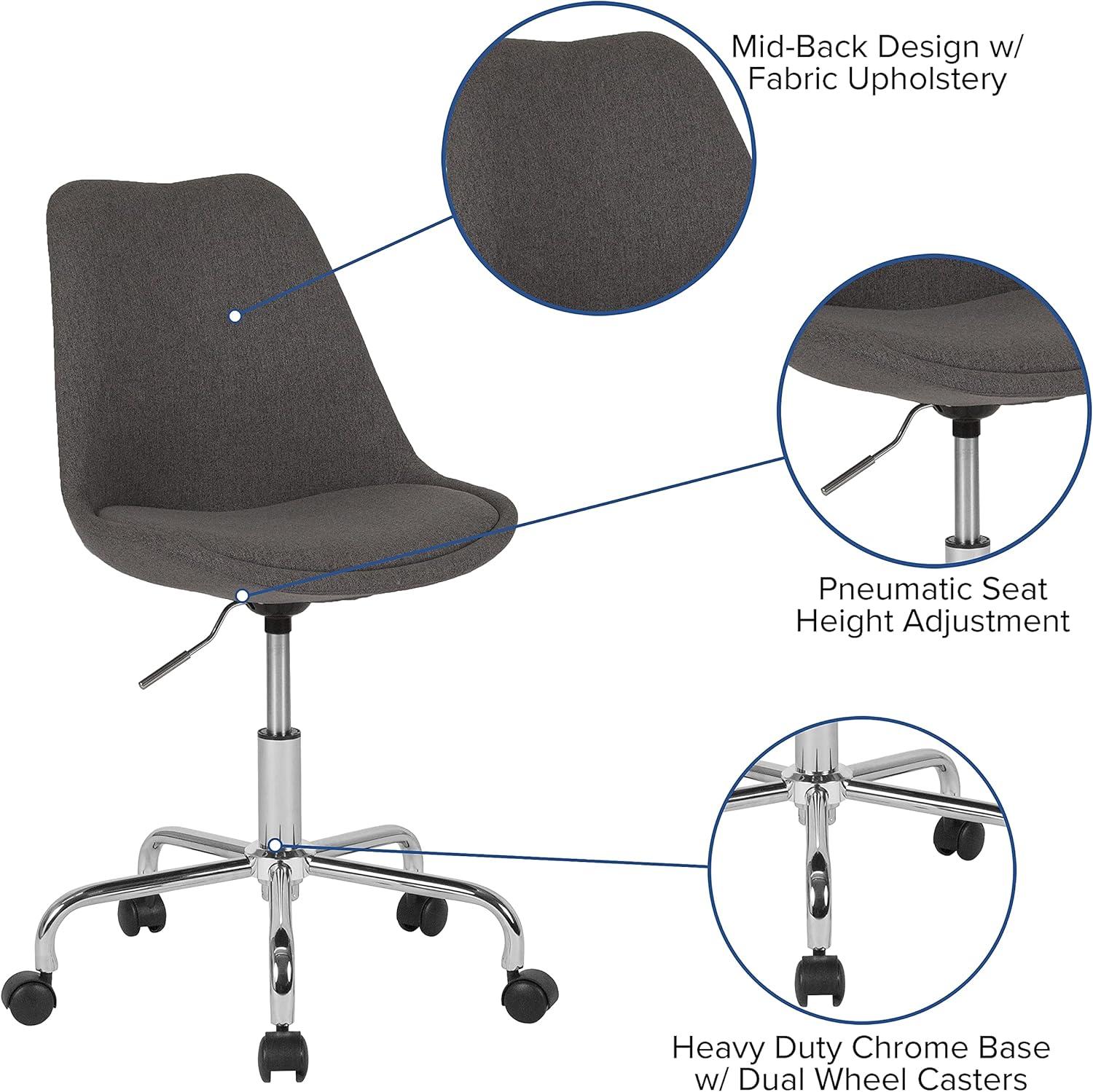 Mid-Back Dark Gray Fabric Swivel Task Office Chair with Chrome Base