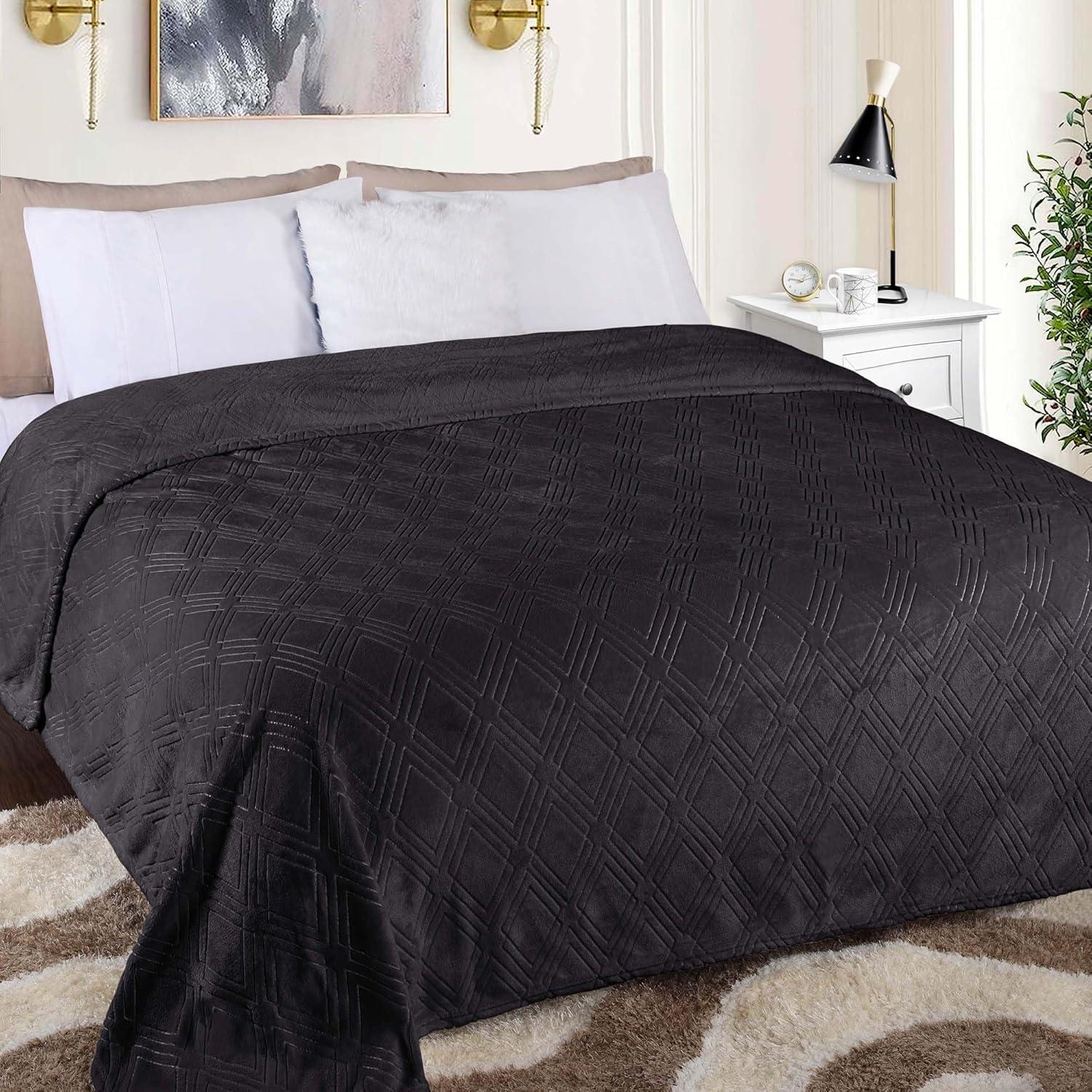 Superior Alaska Fleece Diamond Fluffy Blanket, Throw, Black