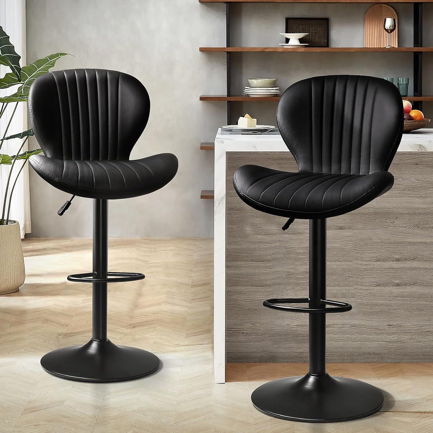 George Oliver Bar Stools Set Of 2,Adjustable Swivel Counter Height Bar Stools With Back & Footrest,Modern Design Bar Chairs,Faux Leather Upholstered Barstools For Bar,Kitchen,Dining Room (Black, Set Of 2)