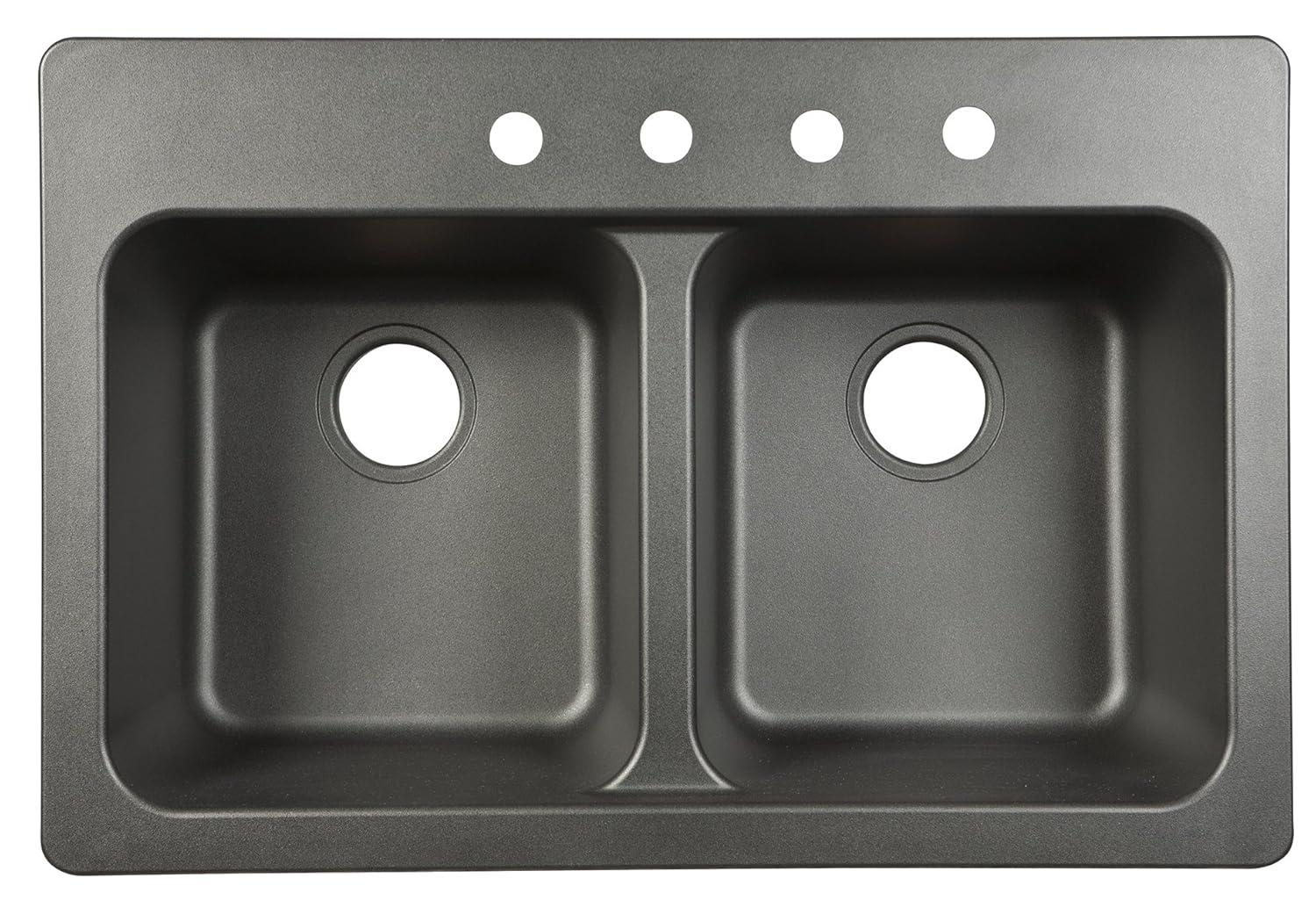 Kindred Tectonite Black Granite 33" X 22" Dual Mount Kitchen Sink, Double Bowl FTB904BX