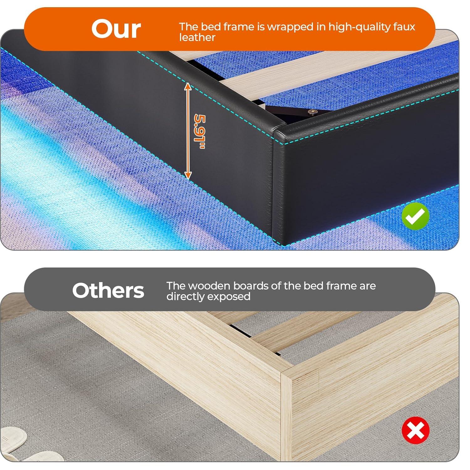 Alwyn Home Floating Bed Frame With Led Lights Metal Platform Bed, No Squeak