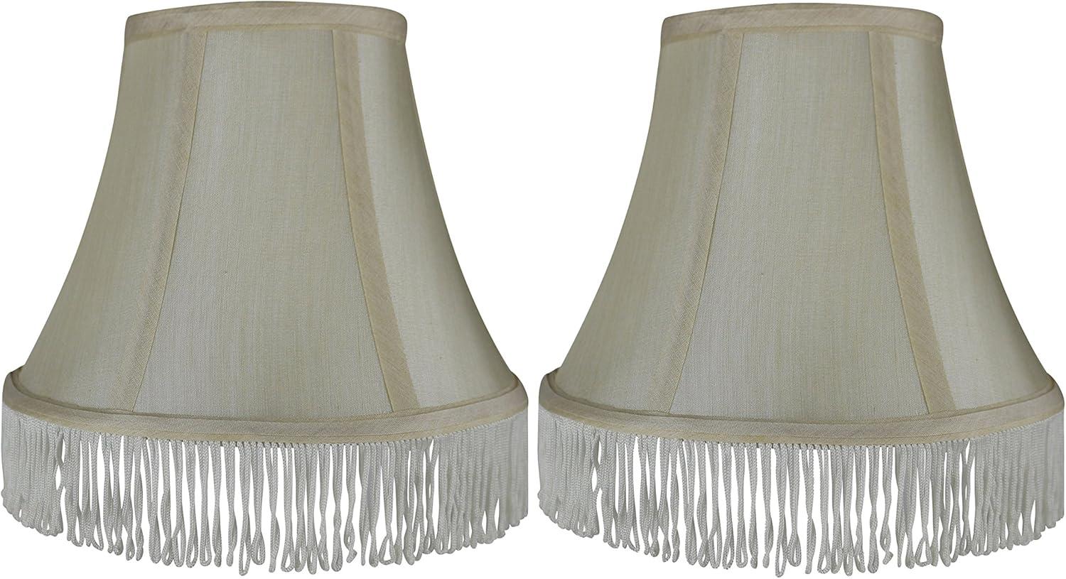 Urbanest Silk Bell Lamp Shade, 5x9x7", Cream With White Fringe, Set of 2