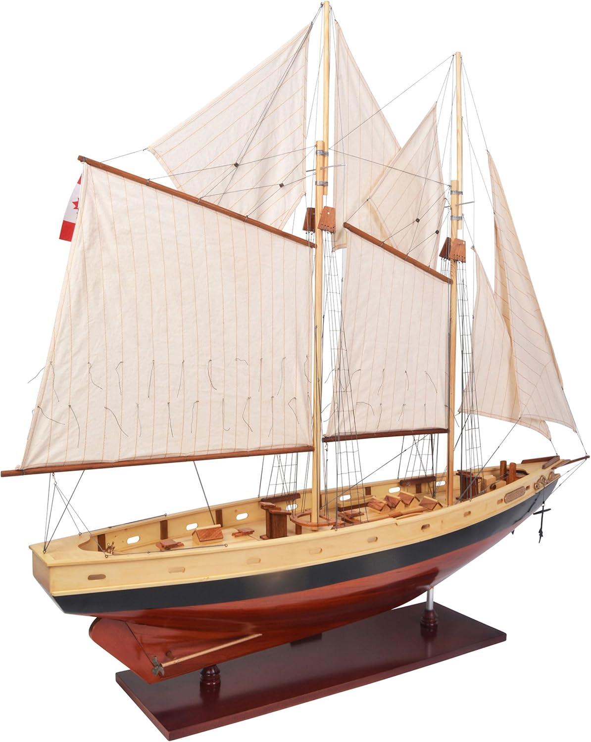 Authentic Models Model Ship - Bluenose II Painted Yacht Replica, Vintage Sailboat and Nautical Decor for Home, Bathroom or Nursery, Wooden Model Ship Antique for Adults (47 x 9 x 41 inch)