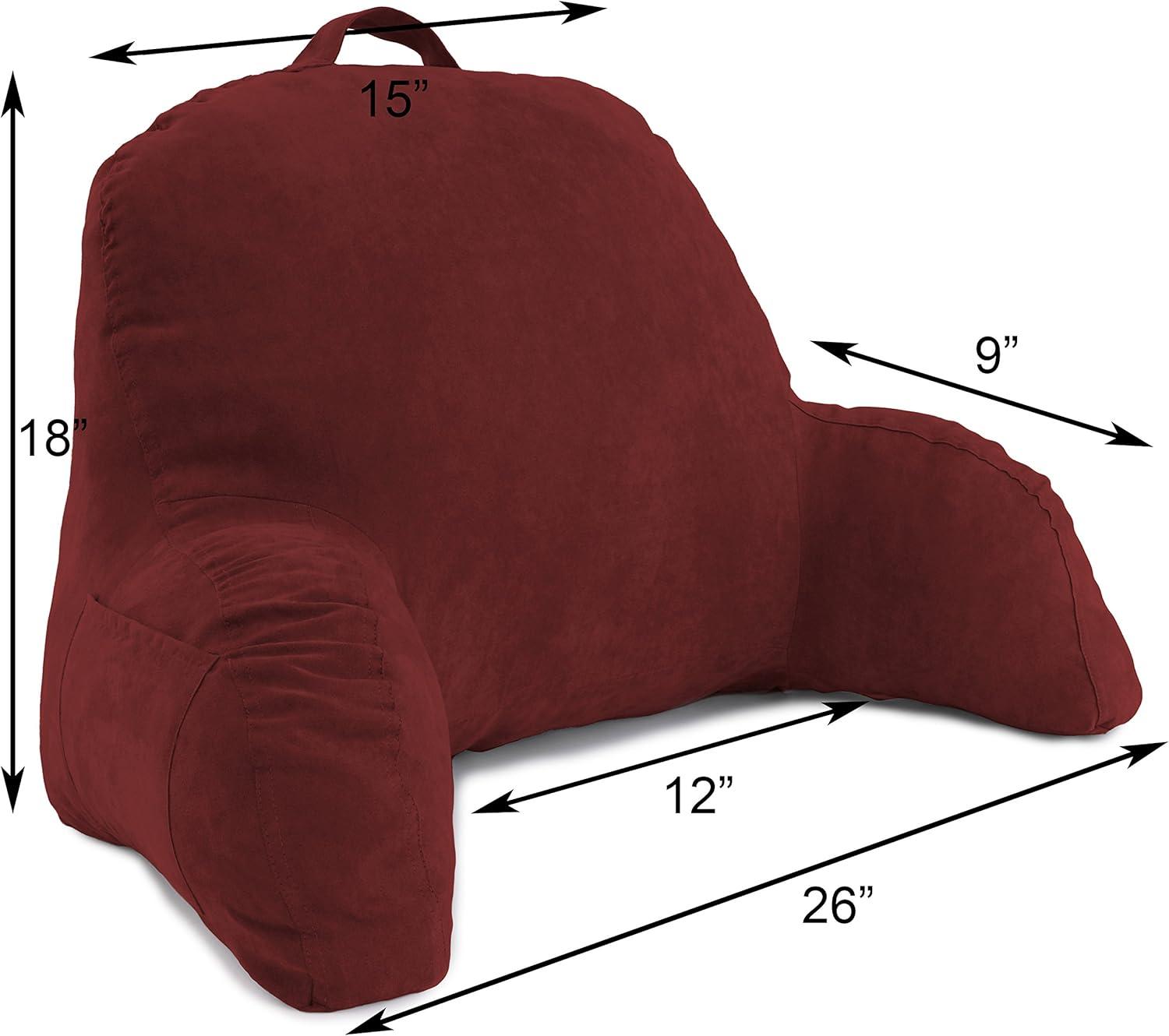 Red Microsuede Bed Rest Pillow with Arms