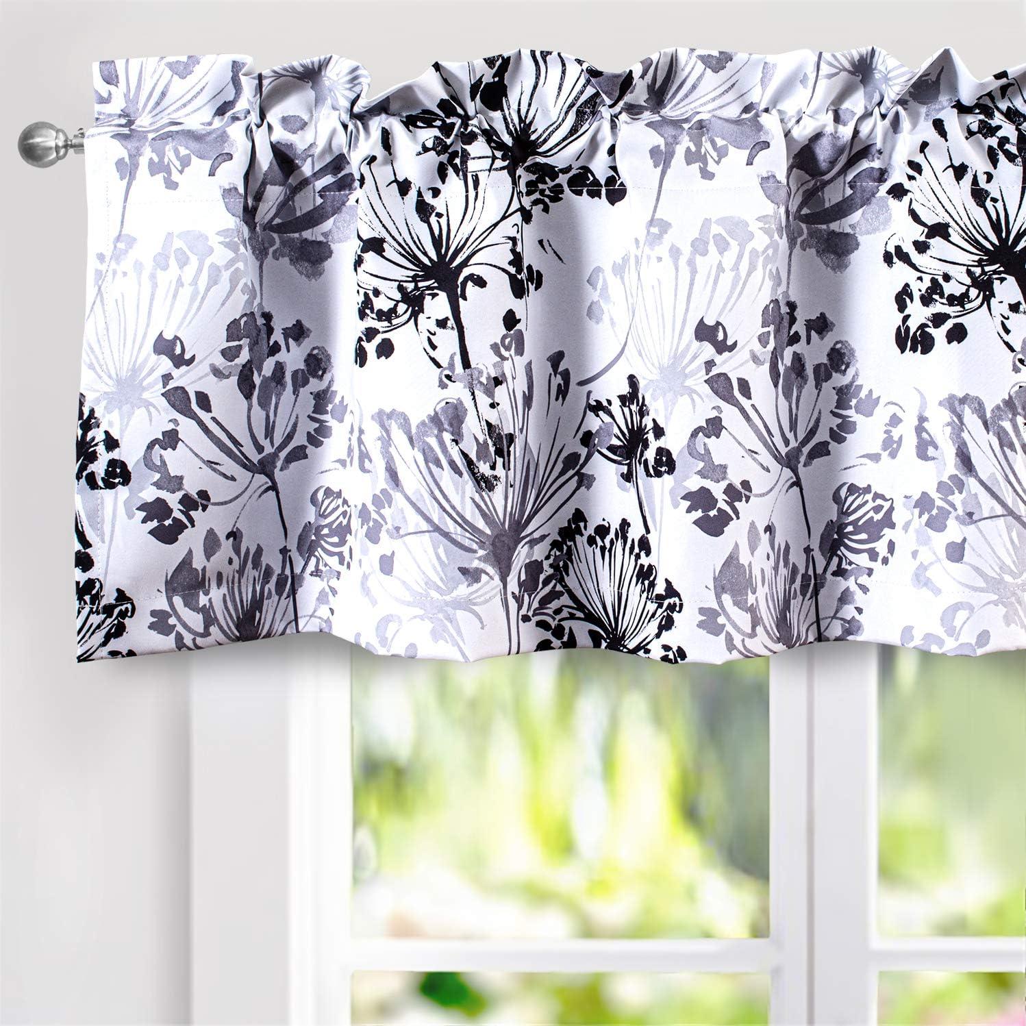 Gray Floral Watercolor Blackout Thermal Insulated Valance 52" x 18"