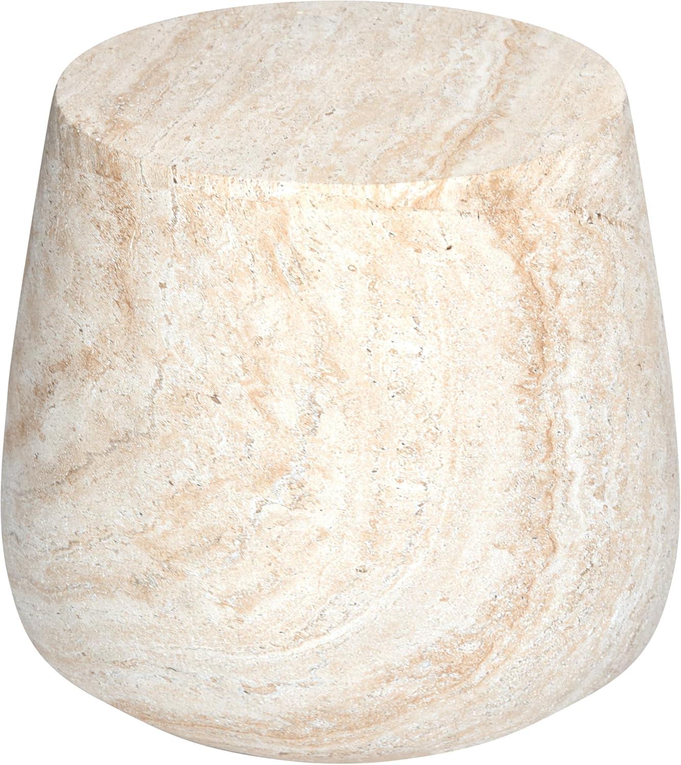 Barrel Travertine Stone Finish Italian Design MgO Side Accent Table