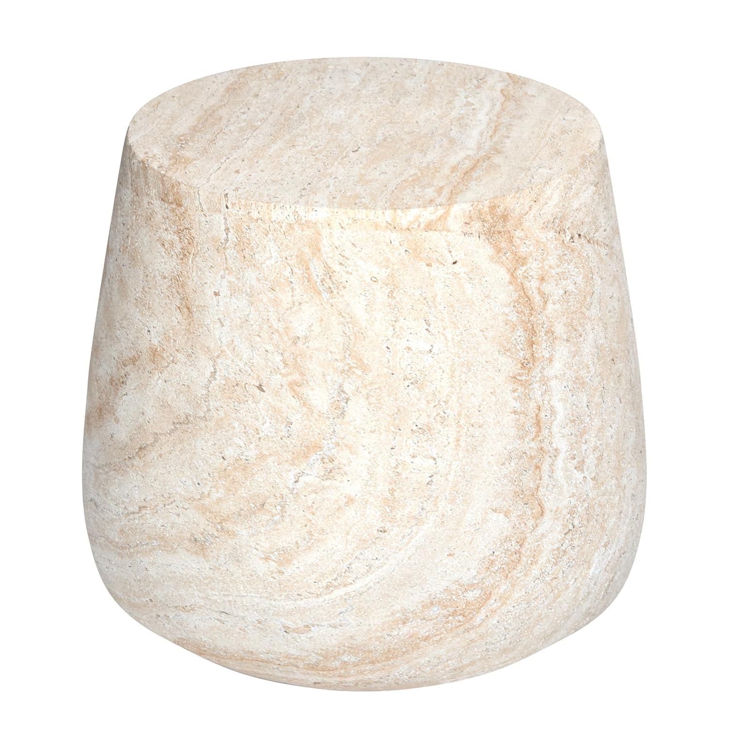 Barrel Travertine Stone Finish Italian Design MgO Side Accent Table