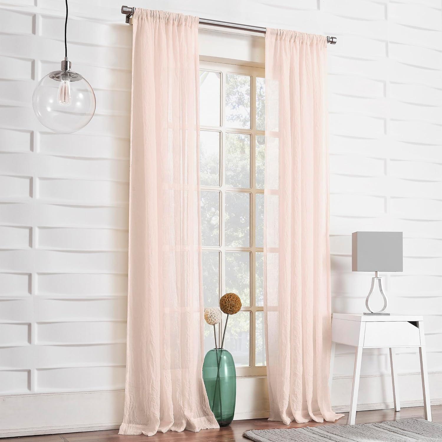 50"x63" No. 918 Sheer Avril Crushed Texture Rod Pocket Curtain Panel Blush: Modern Sheer Curtain Panel, Polyester