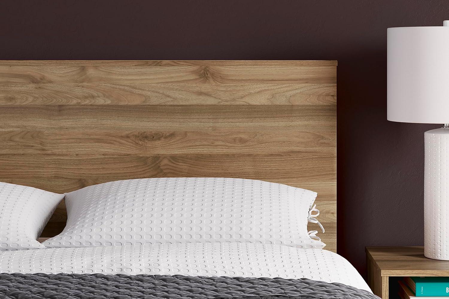 Full Brown Wood Bookcase Headboard with Storage